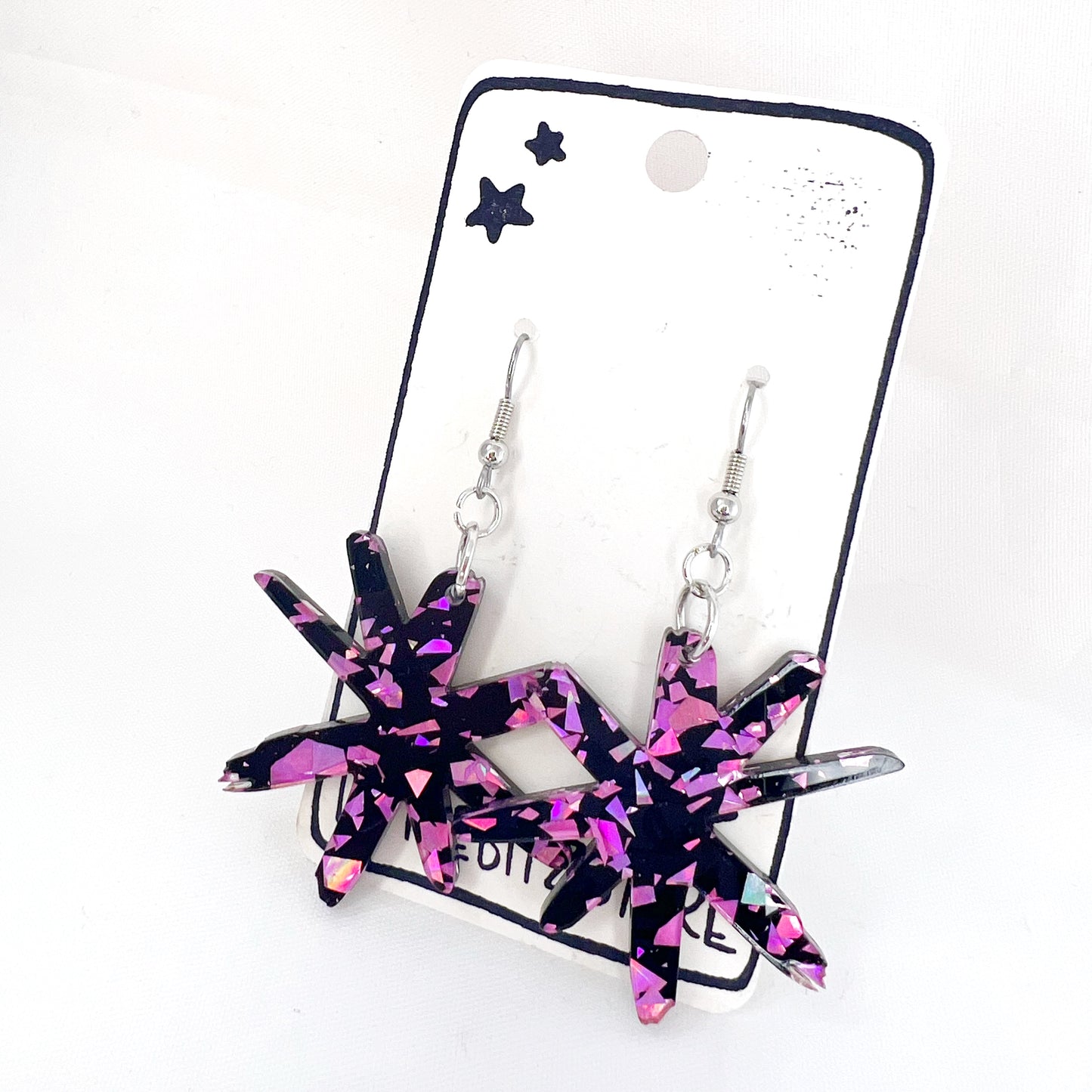 “sketchy asterisk” acrylic earrings - purple glitz - surgical steel