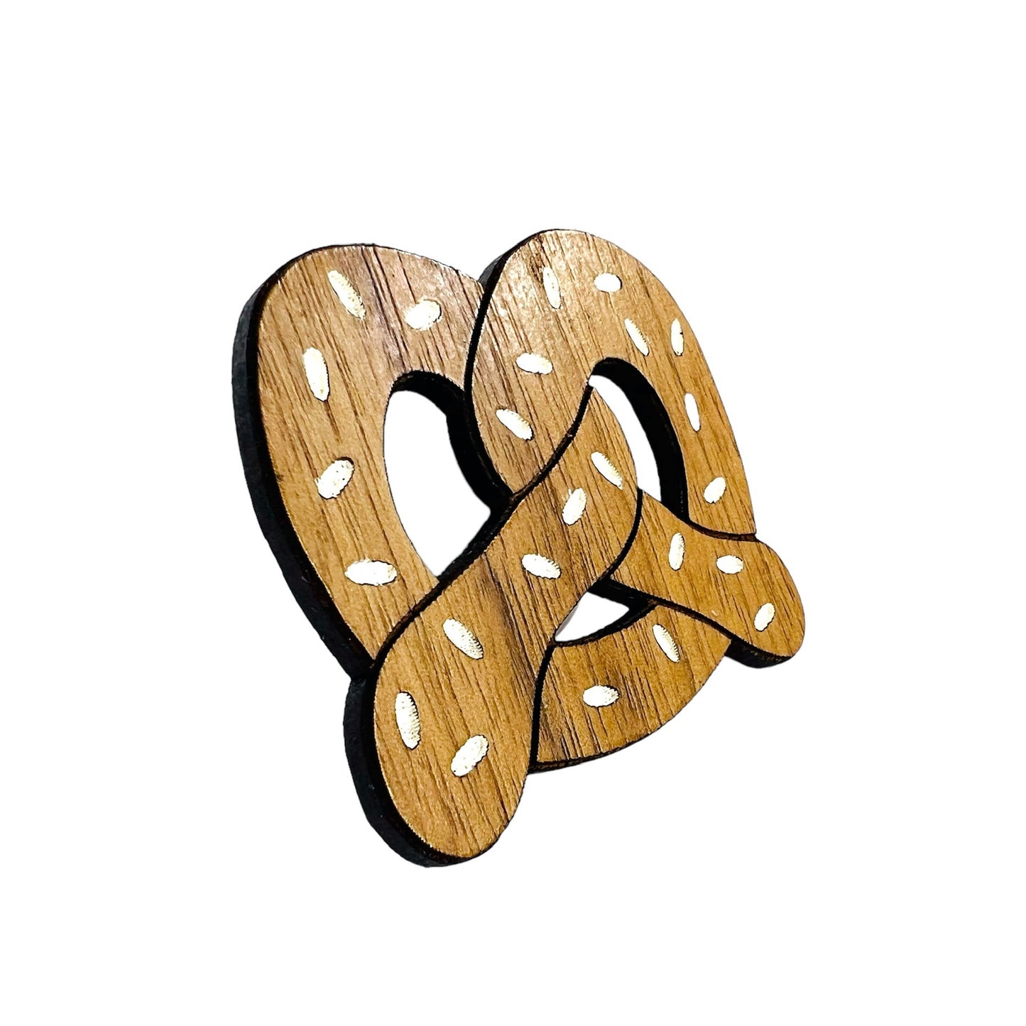 salty soft pretzel - wooden brooch