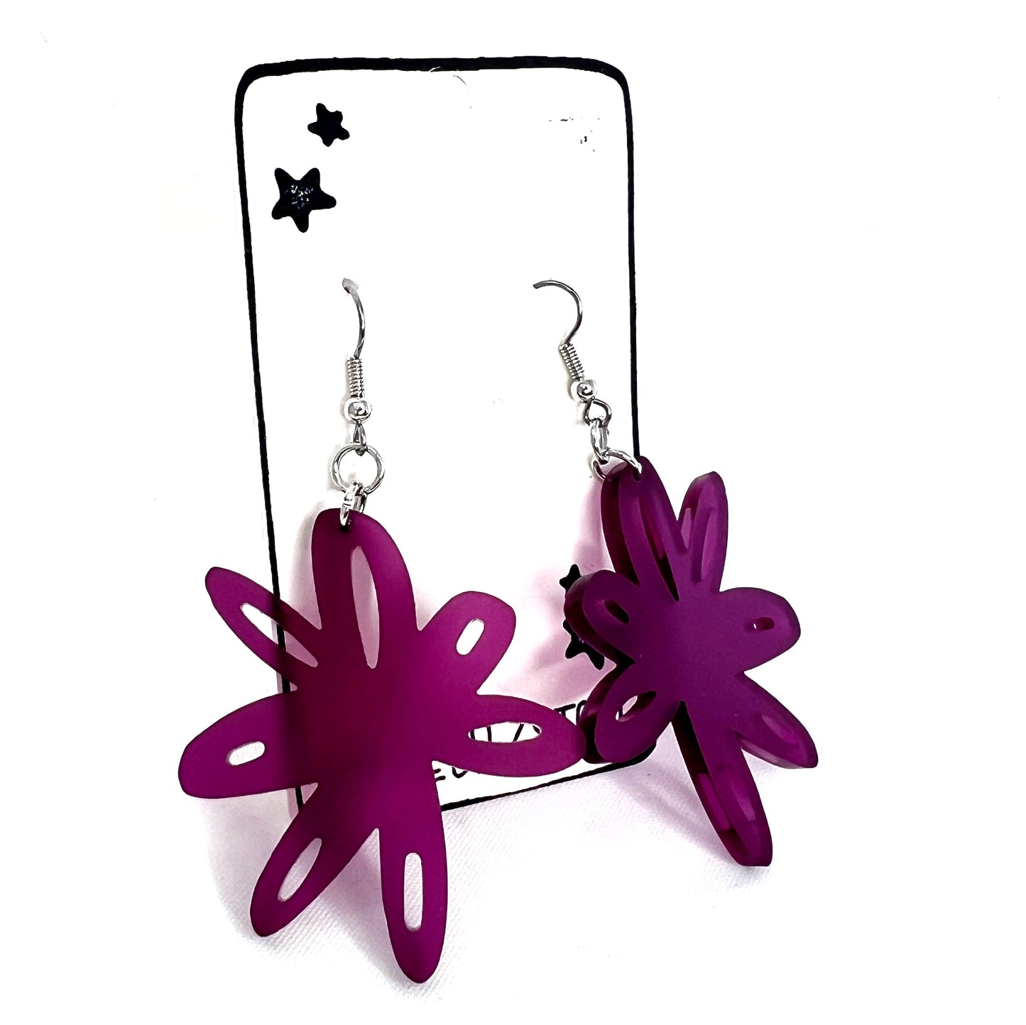 “doodle flower” acrylic earrings - matte plum - surgical steel