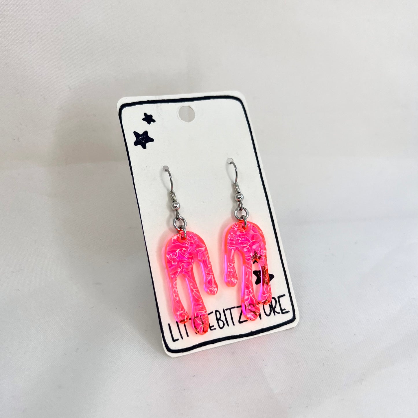 “drippy” acrylic earrings - fluorescent pink - surgical steel
