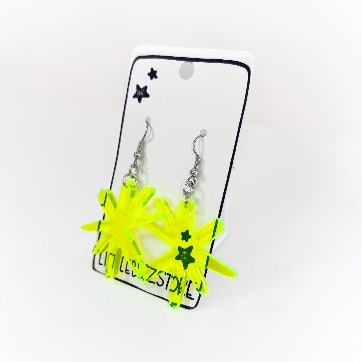 “sketchy asterisk” acrylic earrings - fluorescent lime - surgical steel