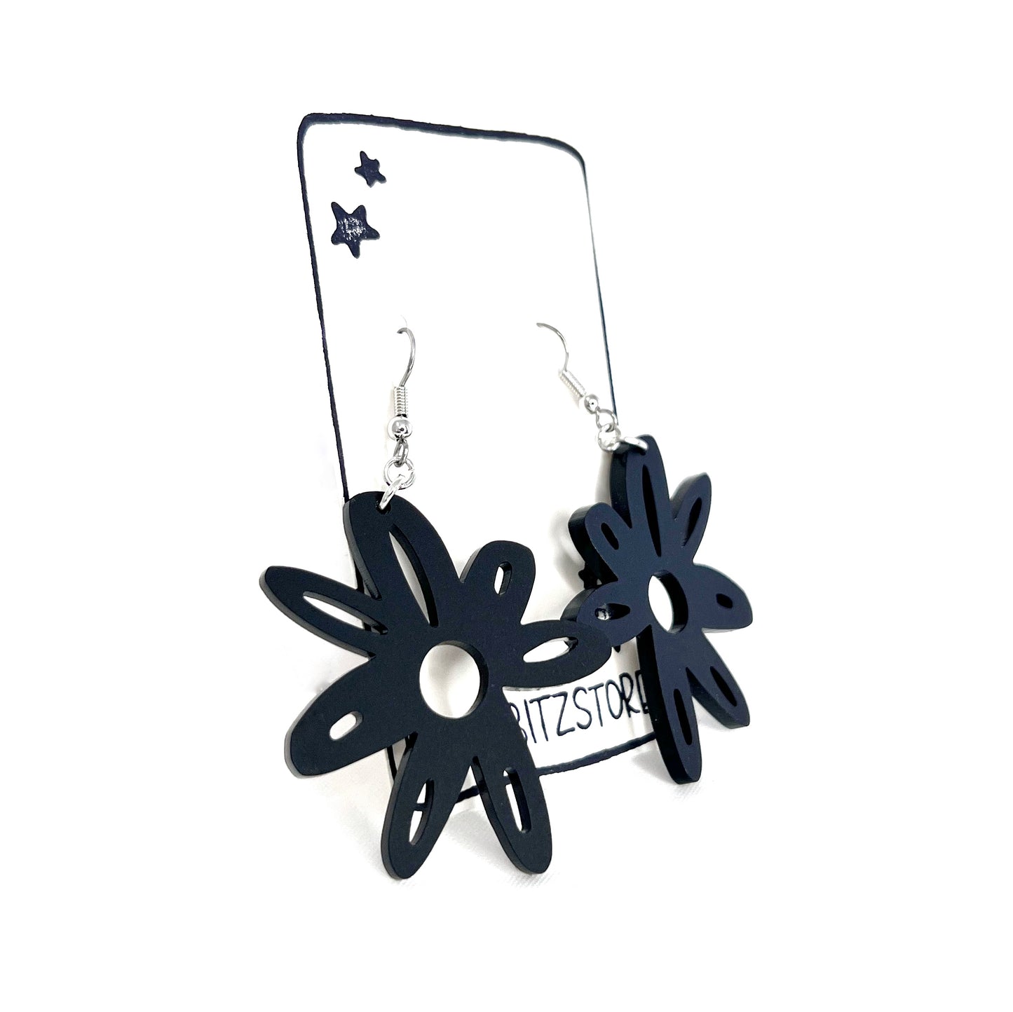 Doodle Flower Earring - Matte Black - Surgical Steel Hook Style