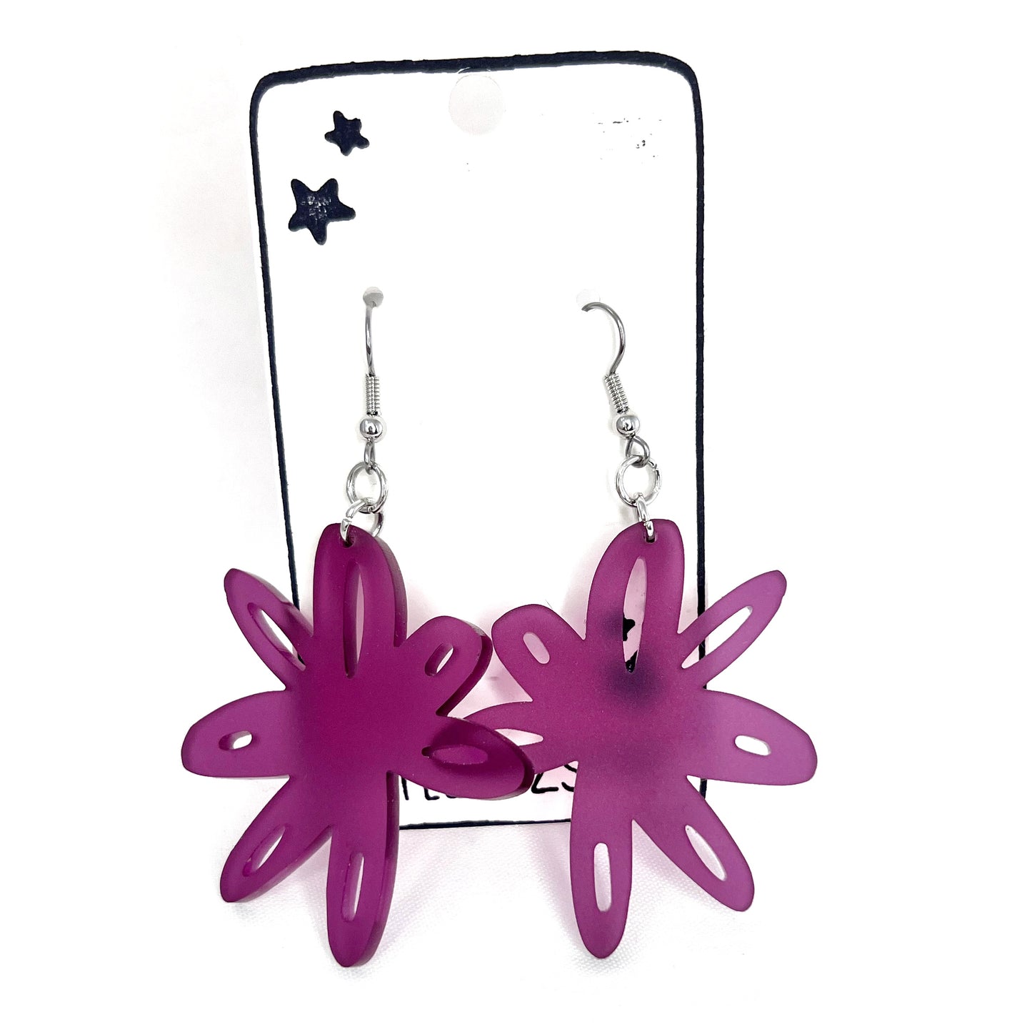 “doodle flower” acrylic earrings - matte plum - surgical steel