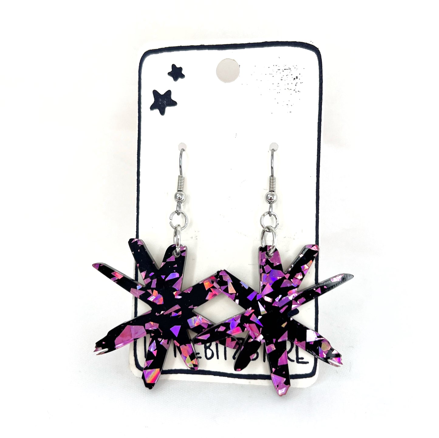“sketchy asterisk” acrylic earrings - purple glitz - surgical steel
