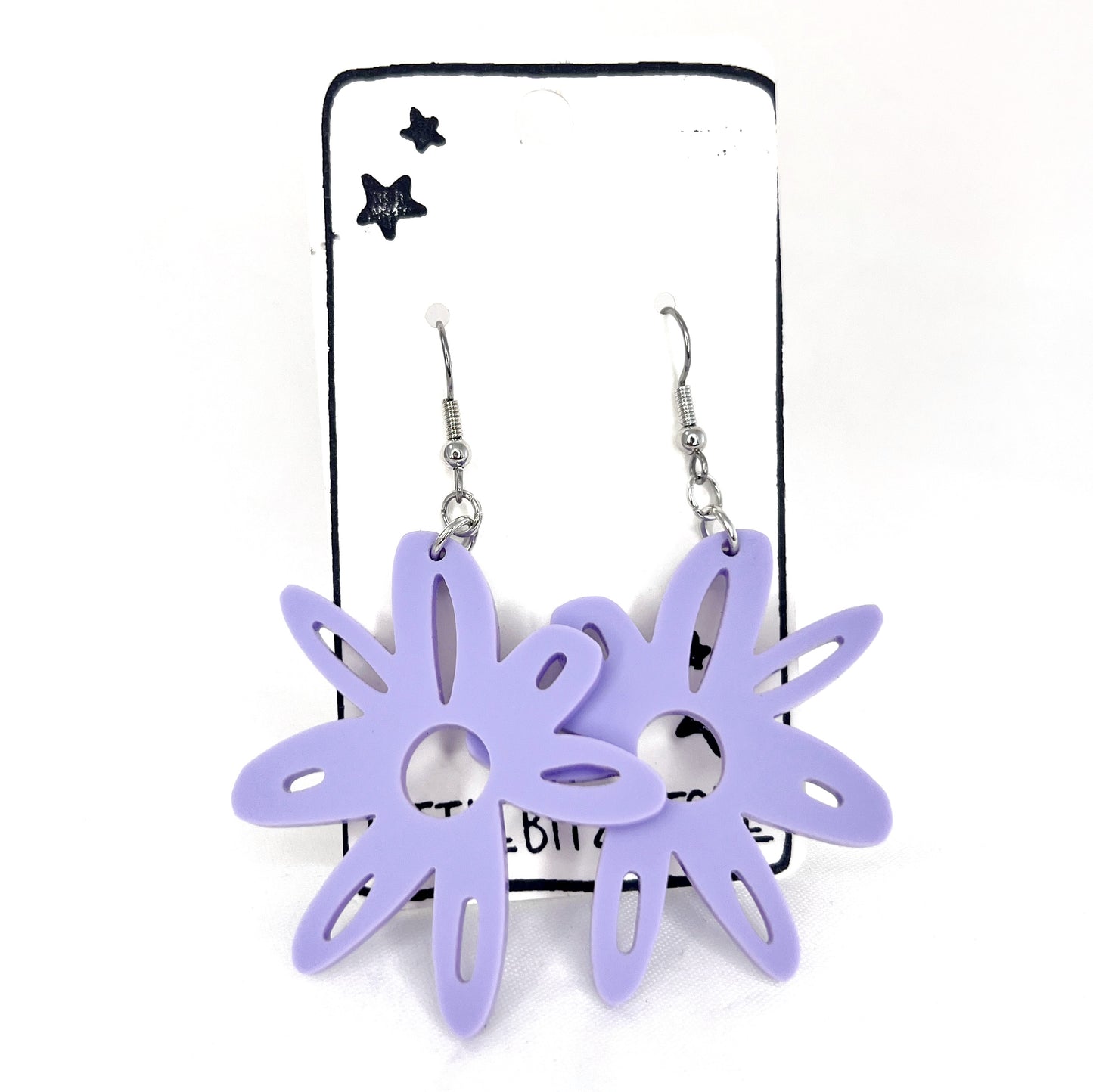 “doodle flower” acrylic earrings - periwinkle - surgical steel