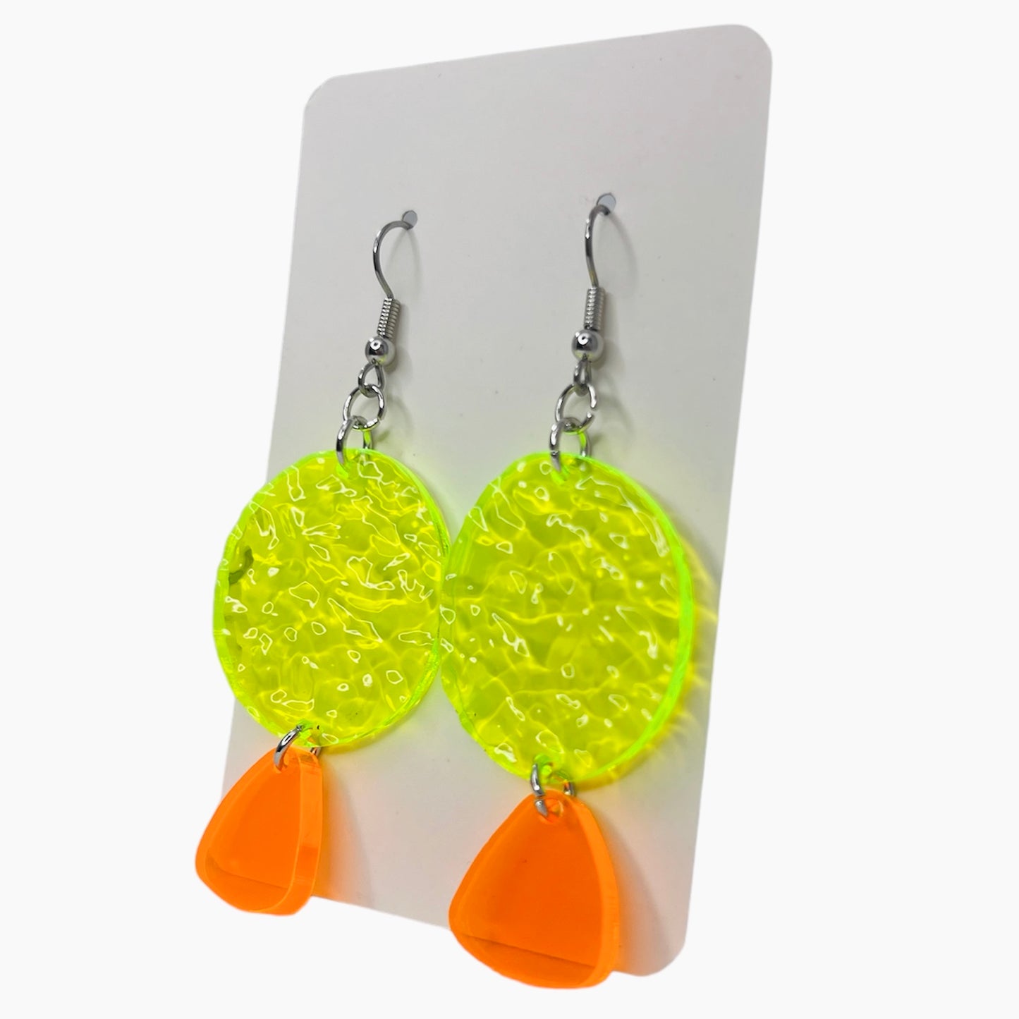 “two tier geo” acrylic earrings - fluorescent green - surgical steel