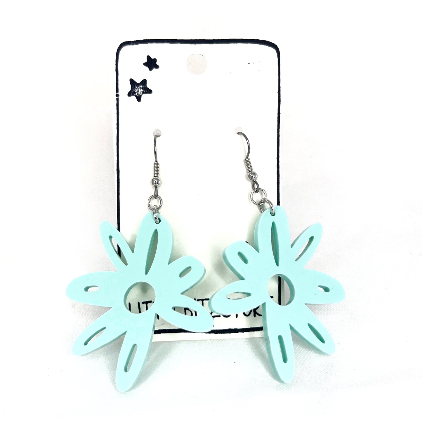“doodle flower” acrylic earrings - pastel blue - surgical steel