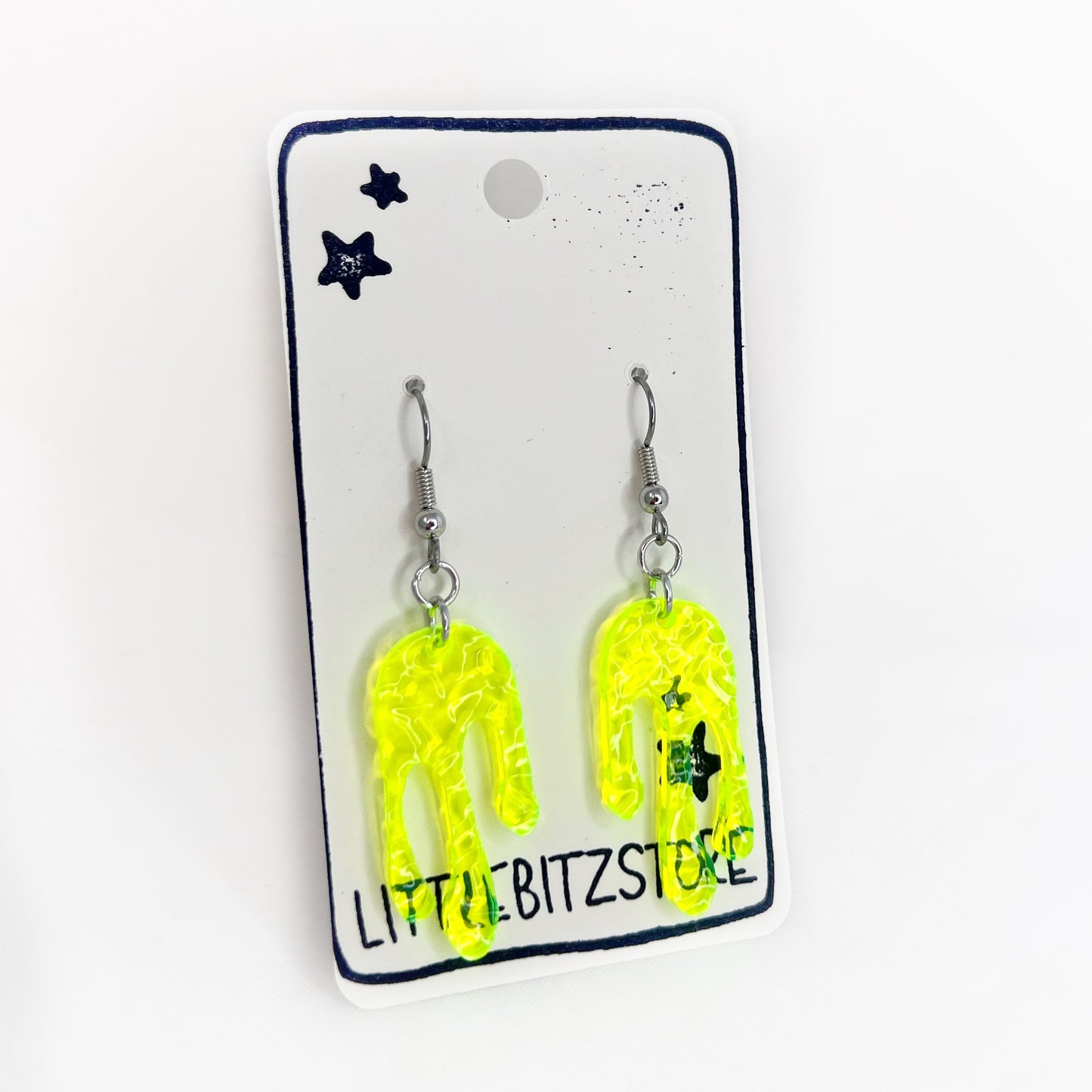 “drippy” acrylic earrings - fluorescent green - surgical steel