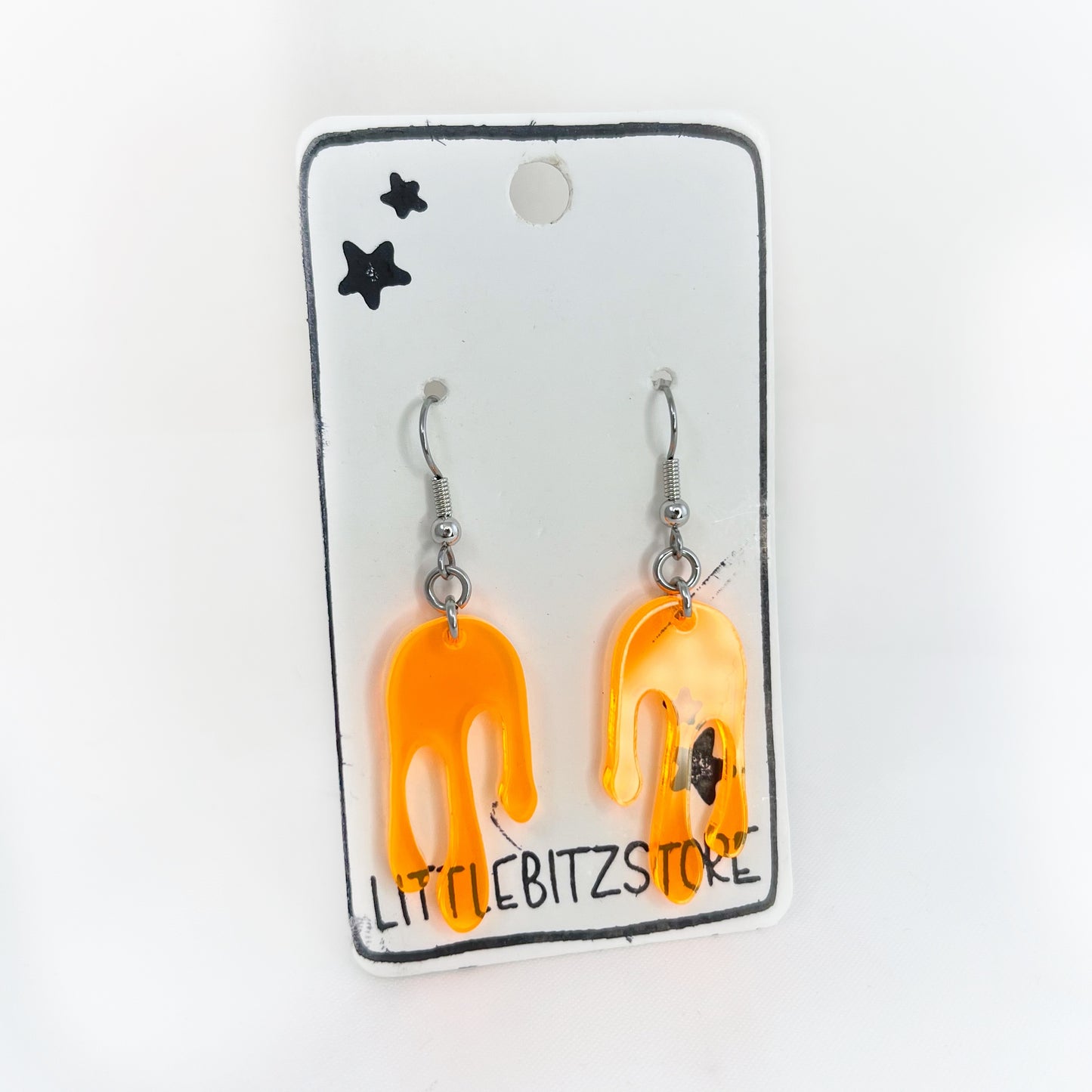 “drippy” acrylic earrings - fluorescent orange - surgical steel