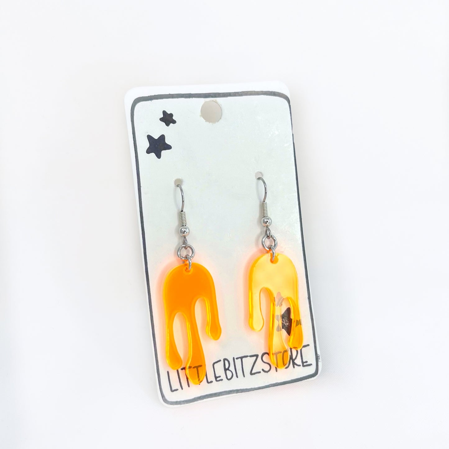 “drippy” acrylic earrings - fluorescent orange - surgical steel