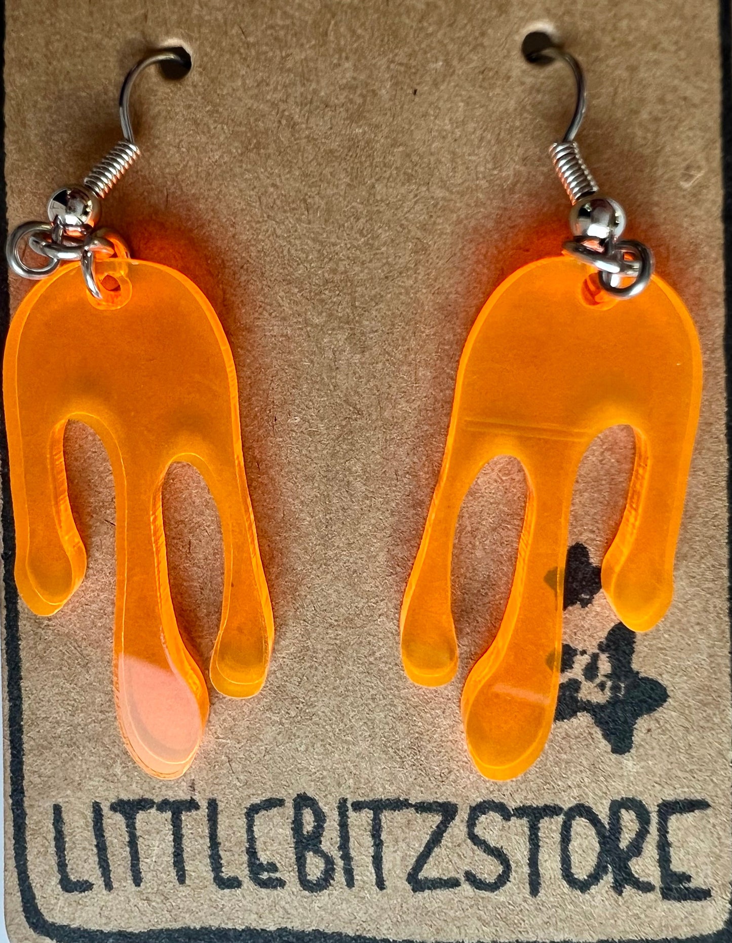 “drippy” acrylic earrings - fluorescent orange - surgical steel
