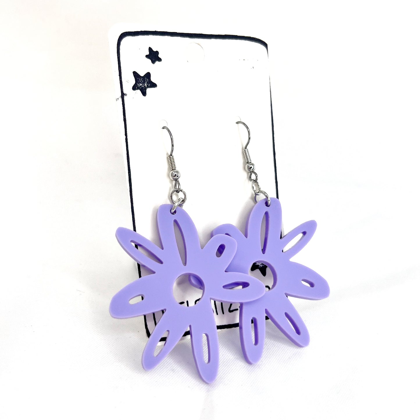 “doodle flower” acrylic earrings - periwinkle - surgical steel