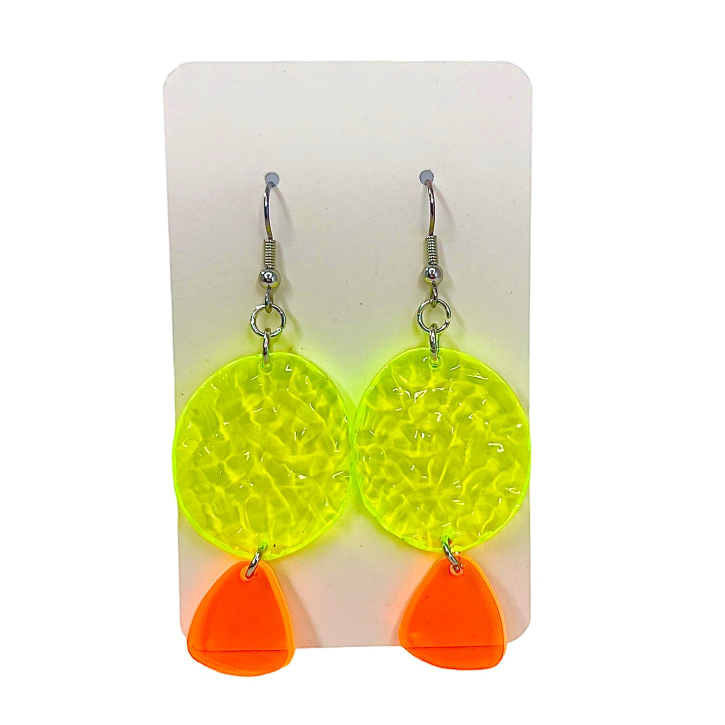 “two tier geo” acrylic earrings - fluorescent green - surgical steel