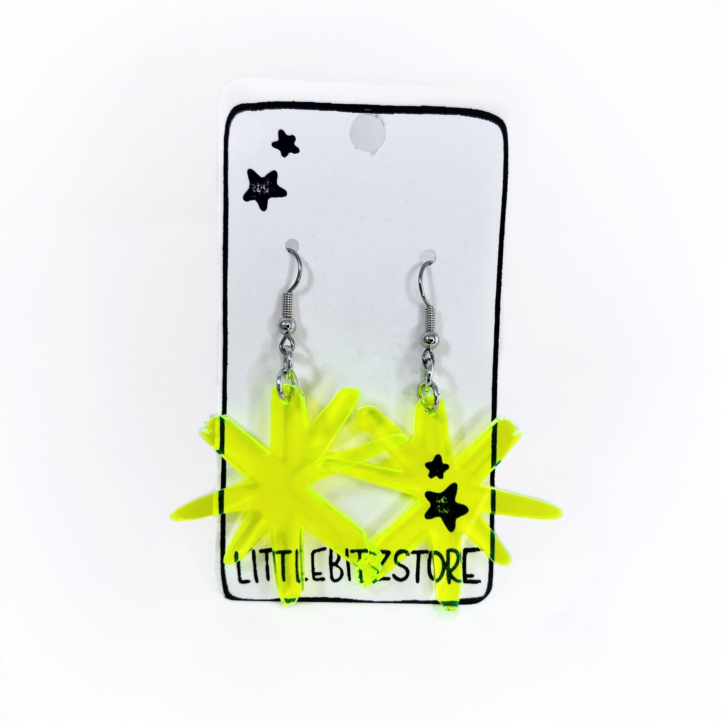 “sketchy asterisk” acrylic earrings - fluorescent lime - surgical steel