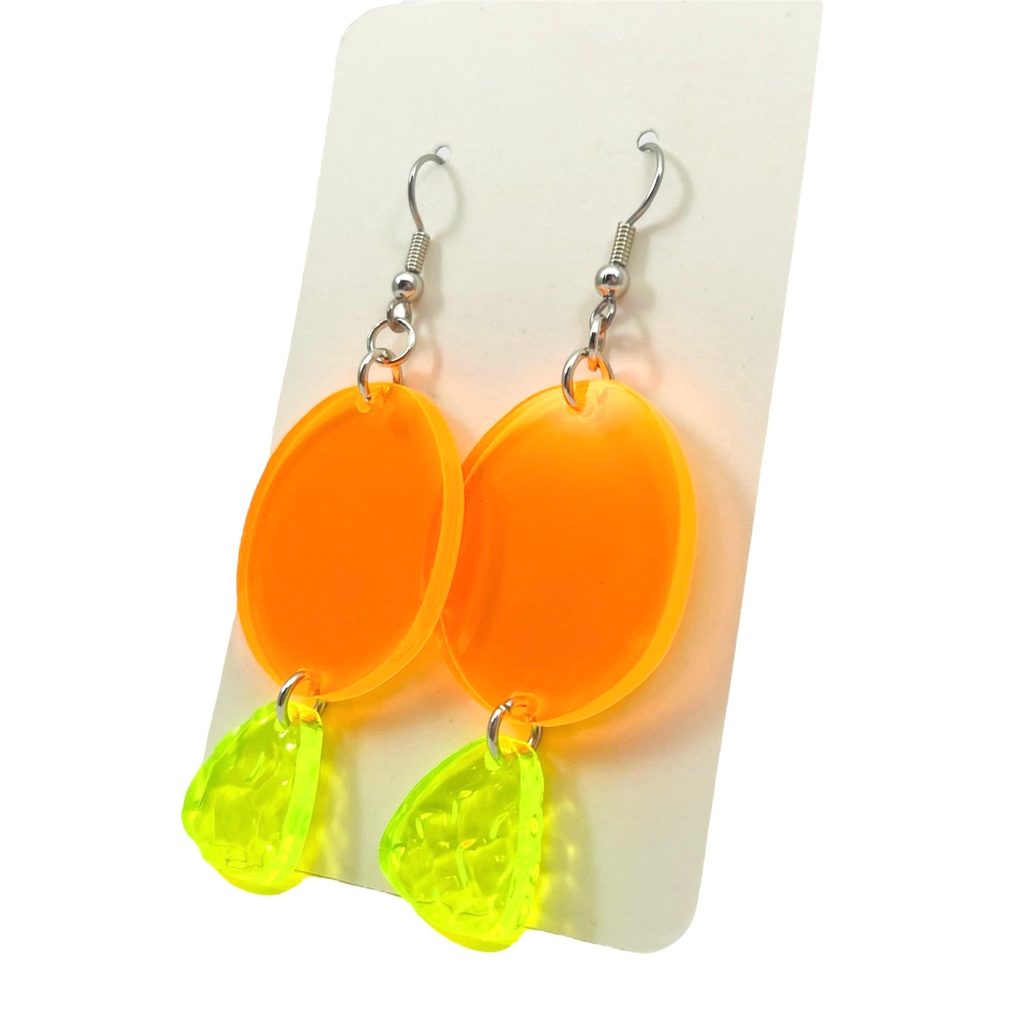 “two tier geo” acrylic earrings - fluorescent orange - surgical steel