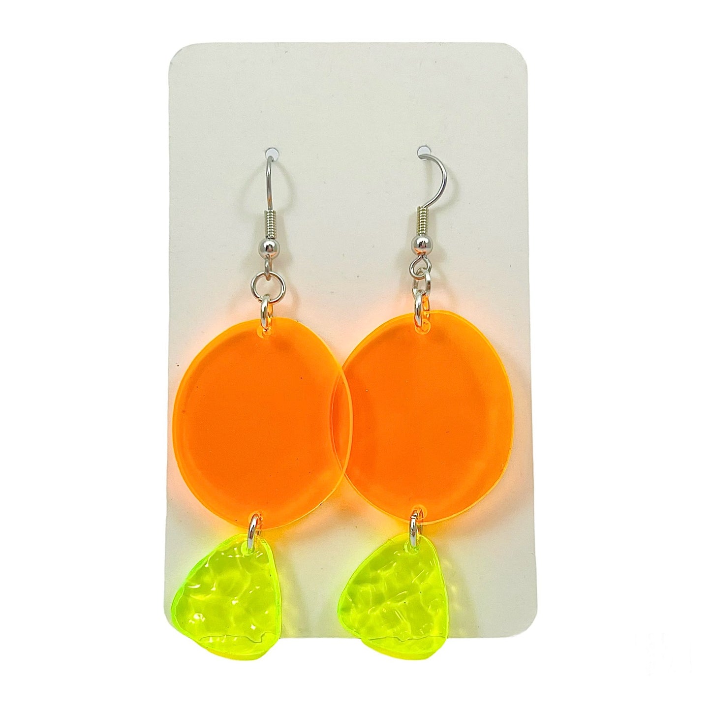 “two tier geo” acrylic earrings - fluorescent orange - surgical steel