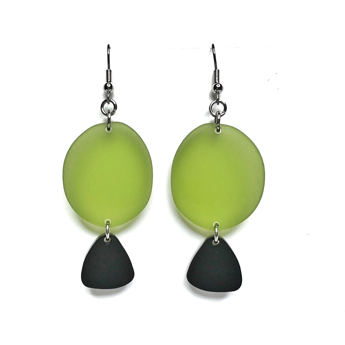 “two tier geo” acrylic earrings - matte olive - surgical steel