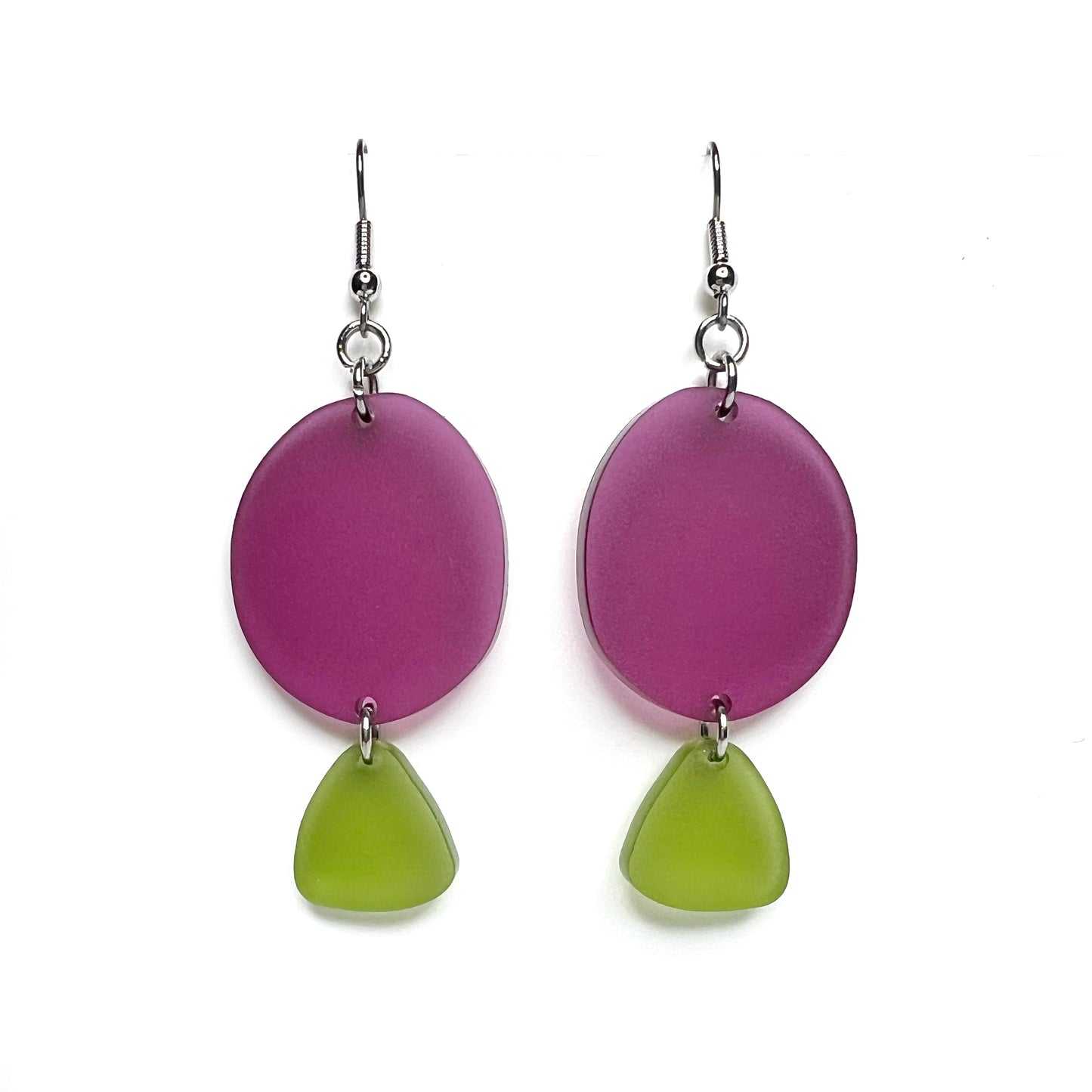 “two tier geo” acrylic earrings - matte plum - surgical steel