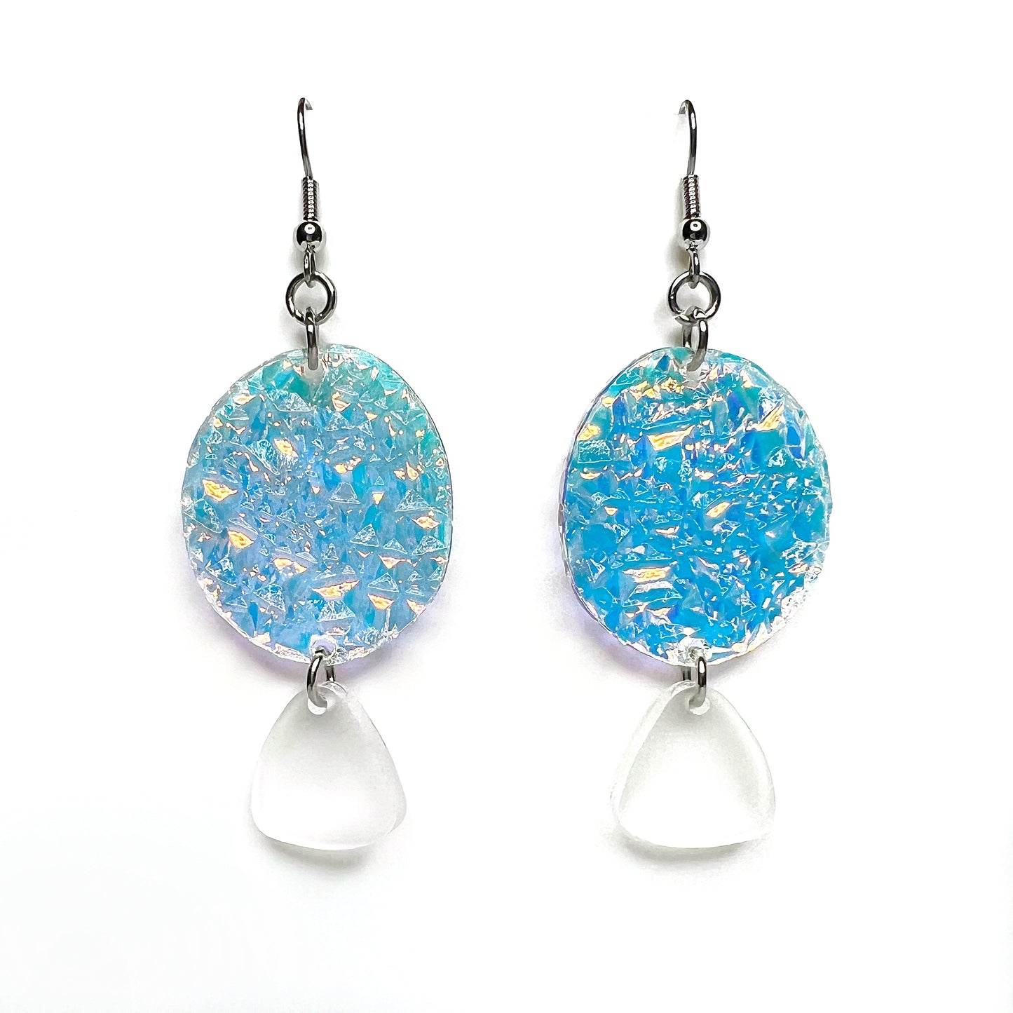“two tier geo” acrylic earrings - textured crystal - surgical steel