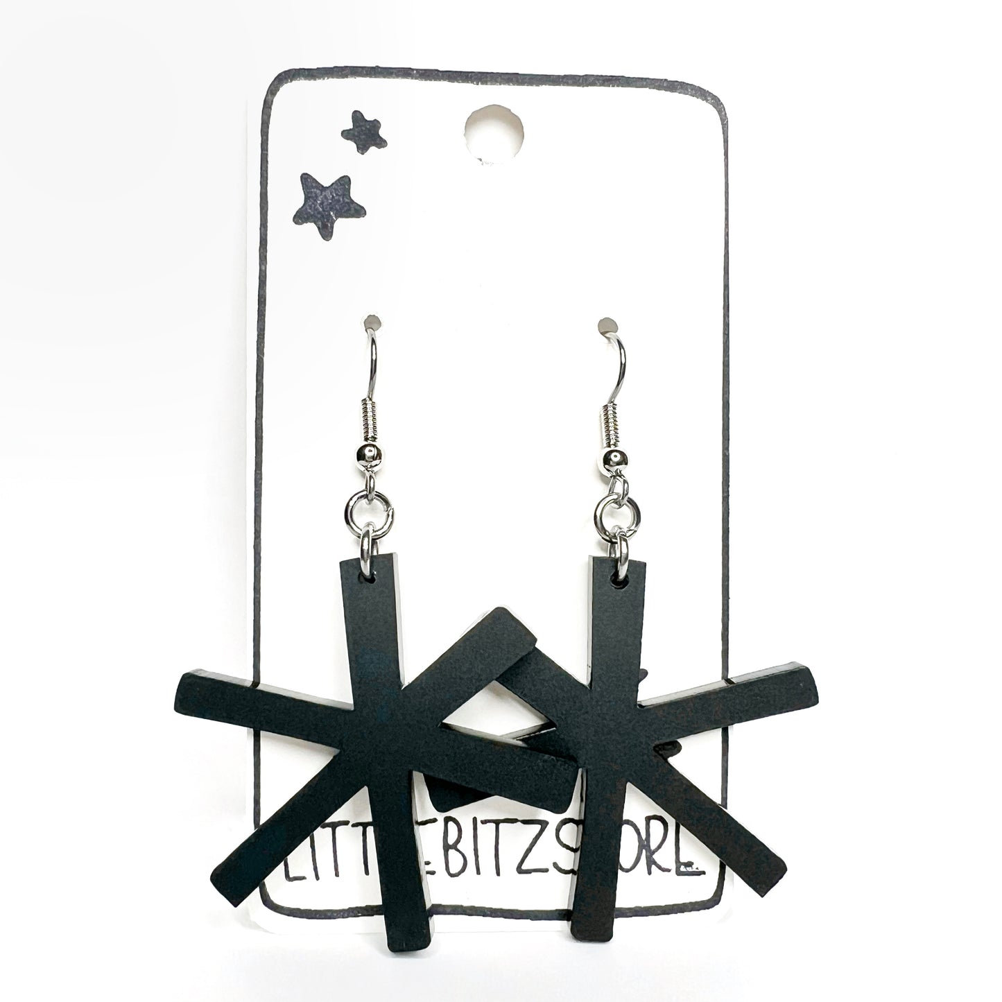 “funky asterisk” acrylic earrings - matte black - surgical steel