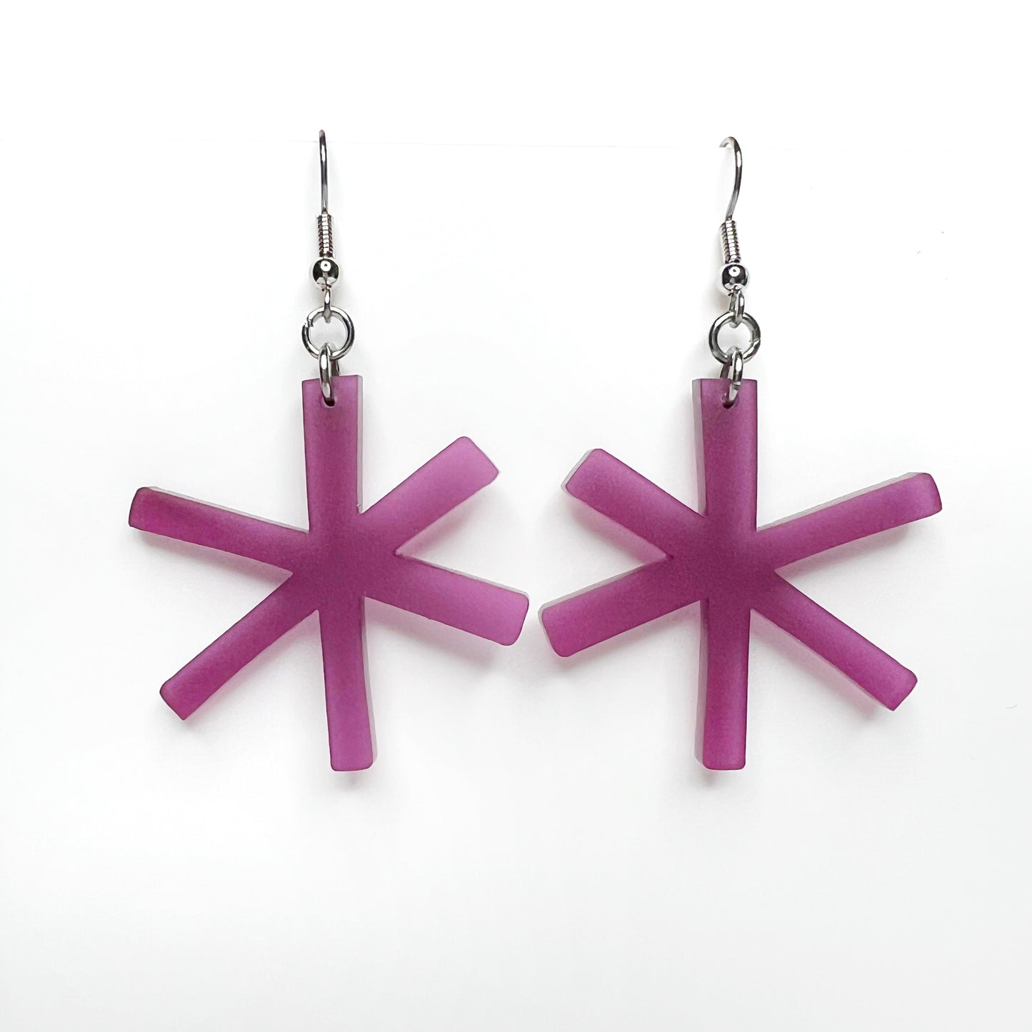 “funky asterisk” acrylic earrings - matte plum - surgical steel