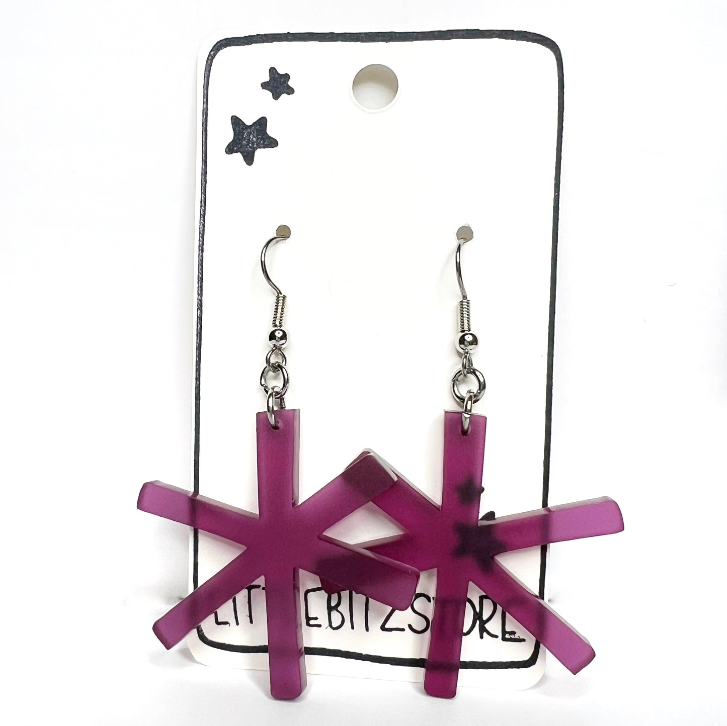 “funky asterisk” acrylic earrings - matte plum - surgical steel
