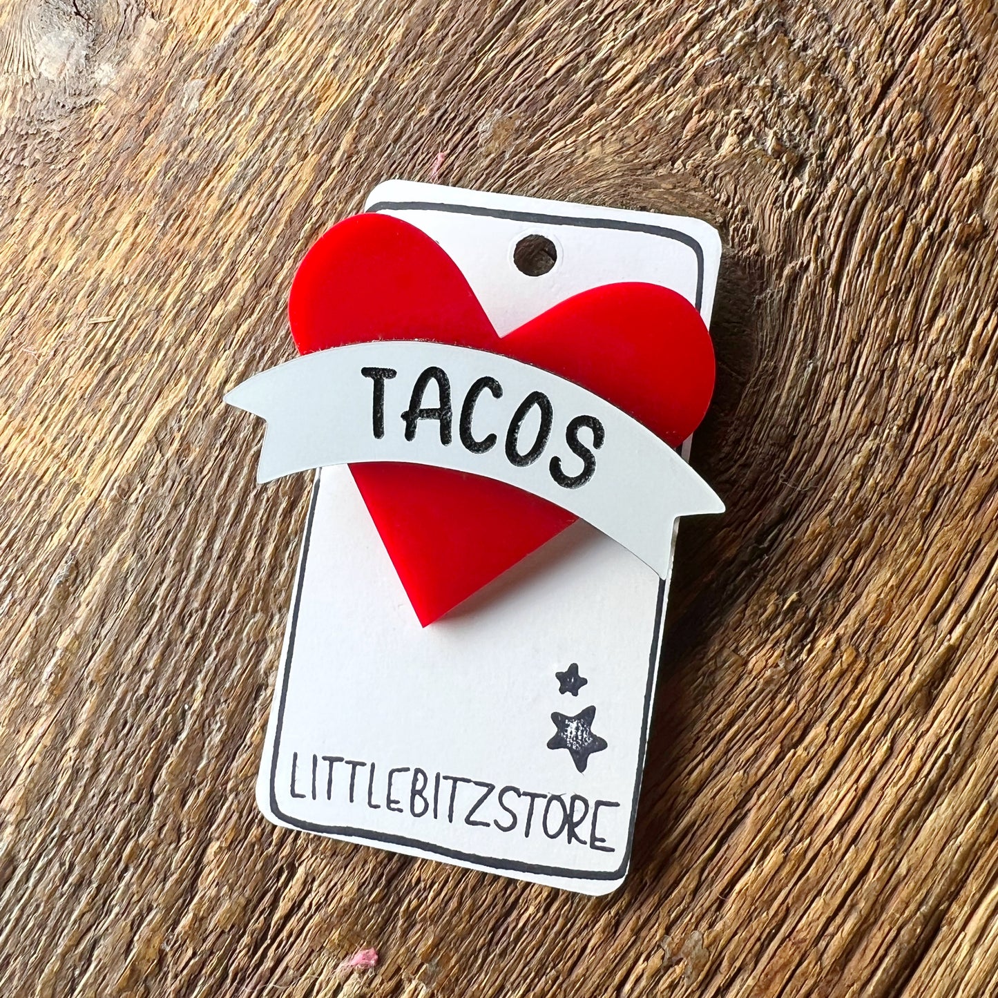 “TACOS” old school tattoo heart - acrylic brooch