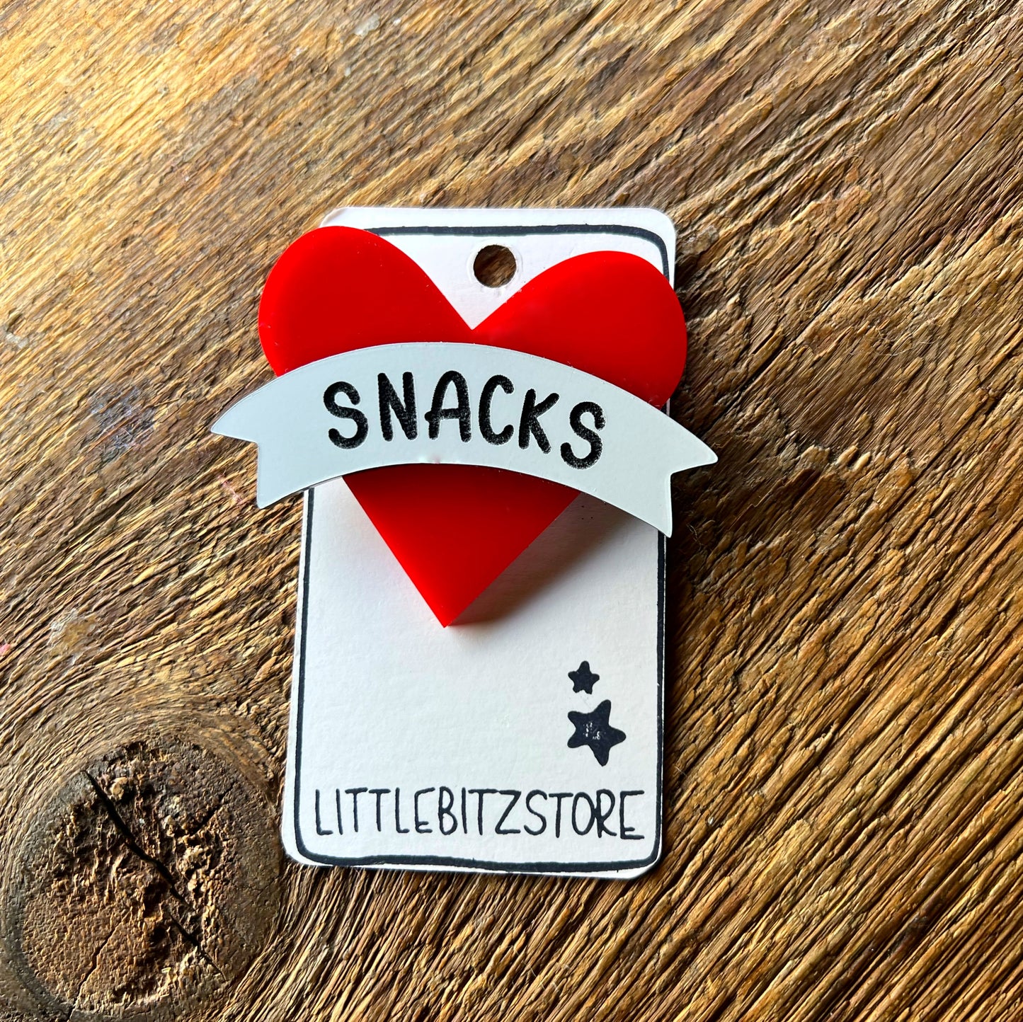 “SNACKS” old school tattoo heart - acrylic brooch