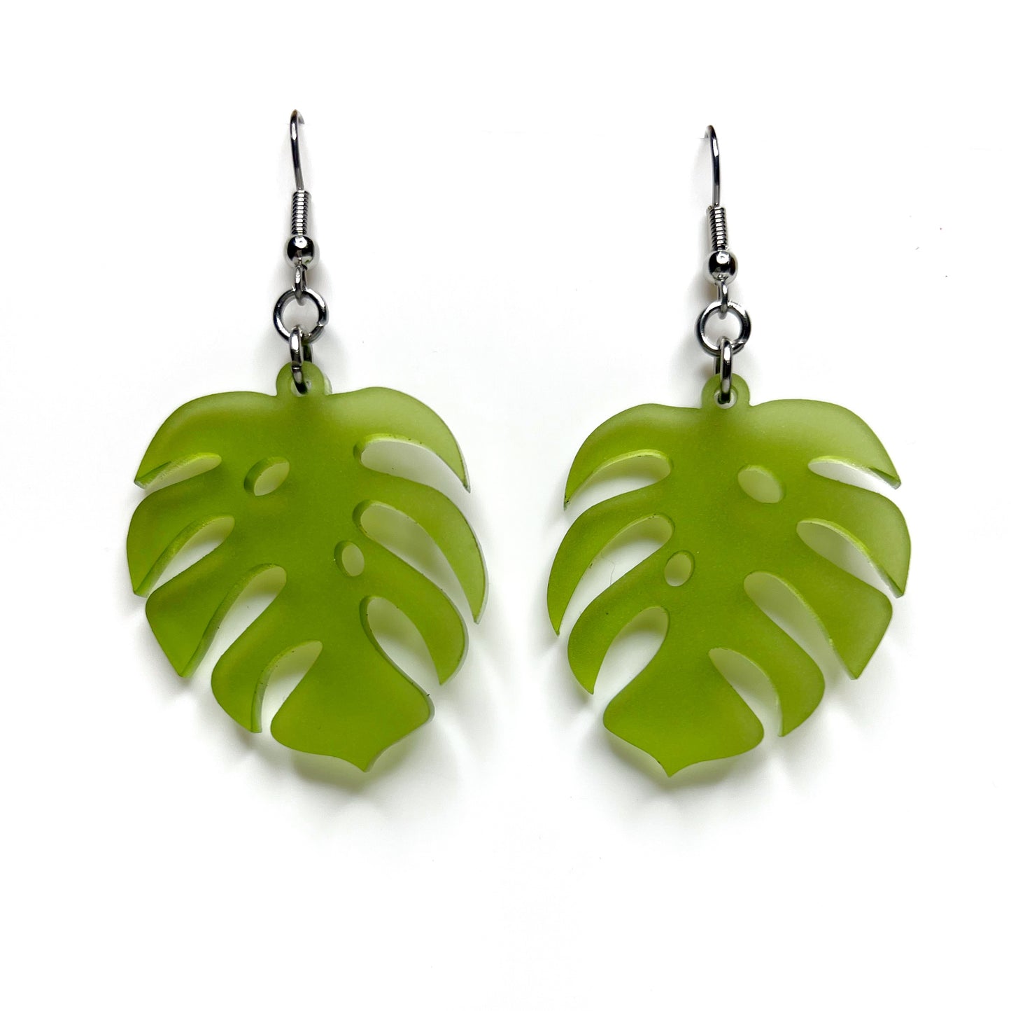 “monstera” acrylic earrings - matte olive - surgical steel