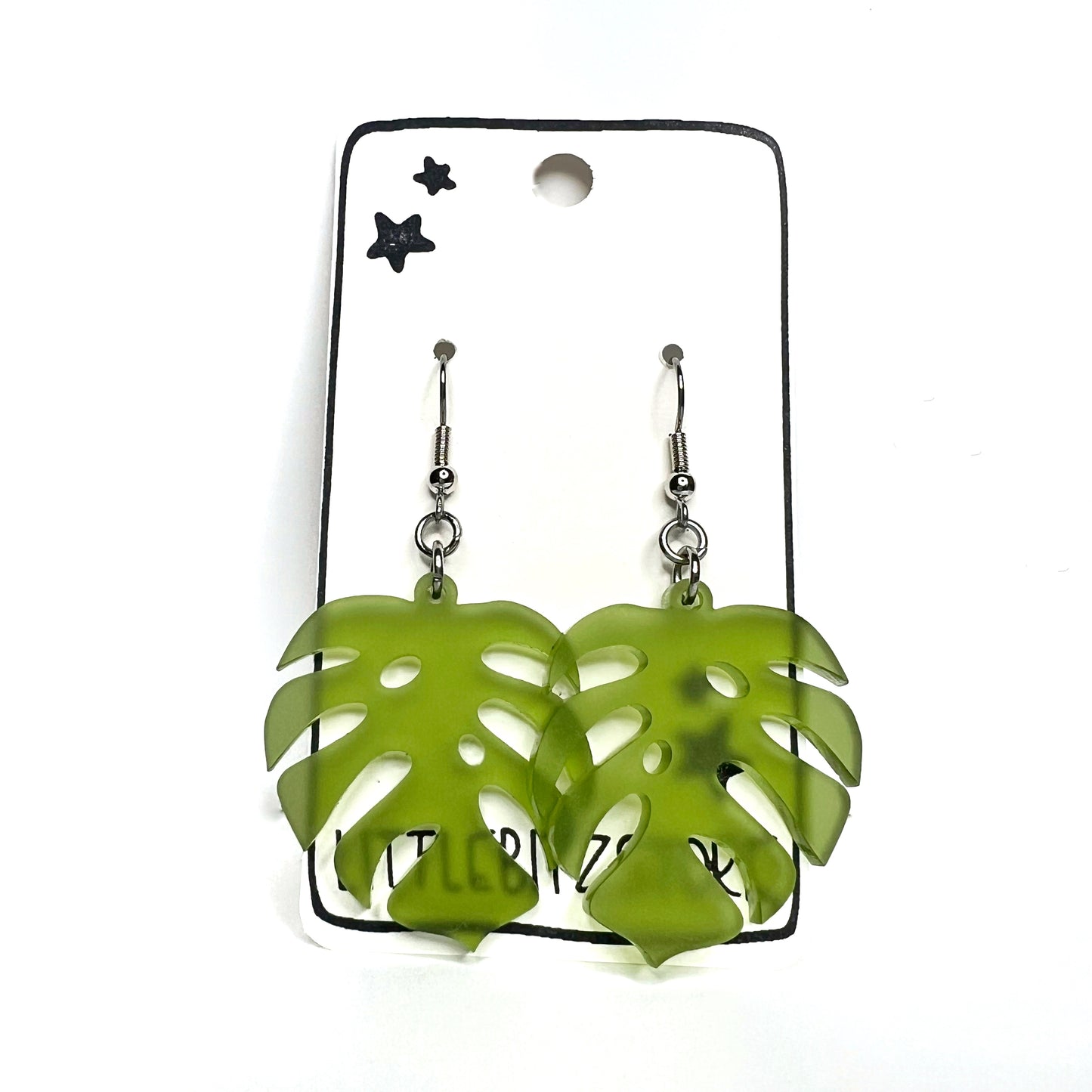 “monstera” acrylic earrings - matte olive - surgical steel