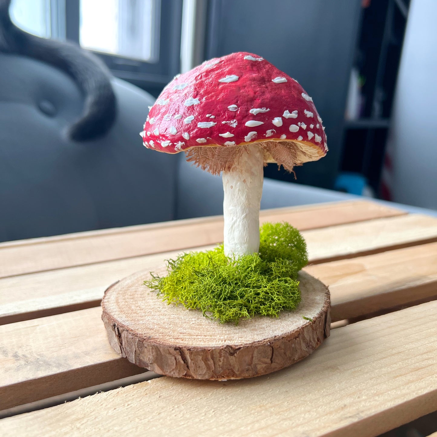 capped fly agaric paper mache mushroom decor