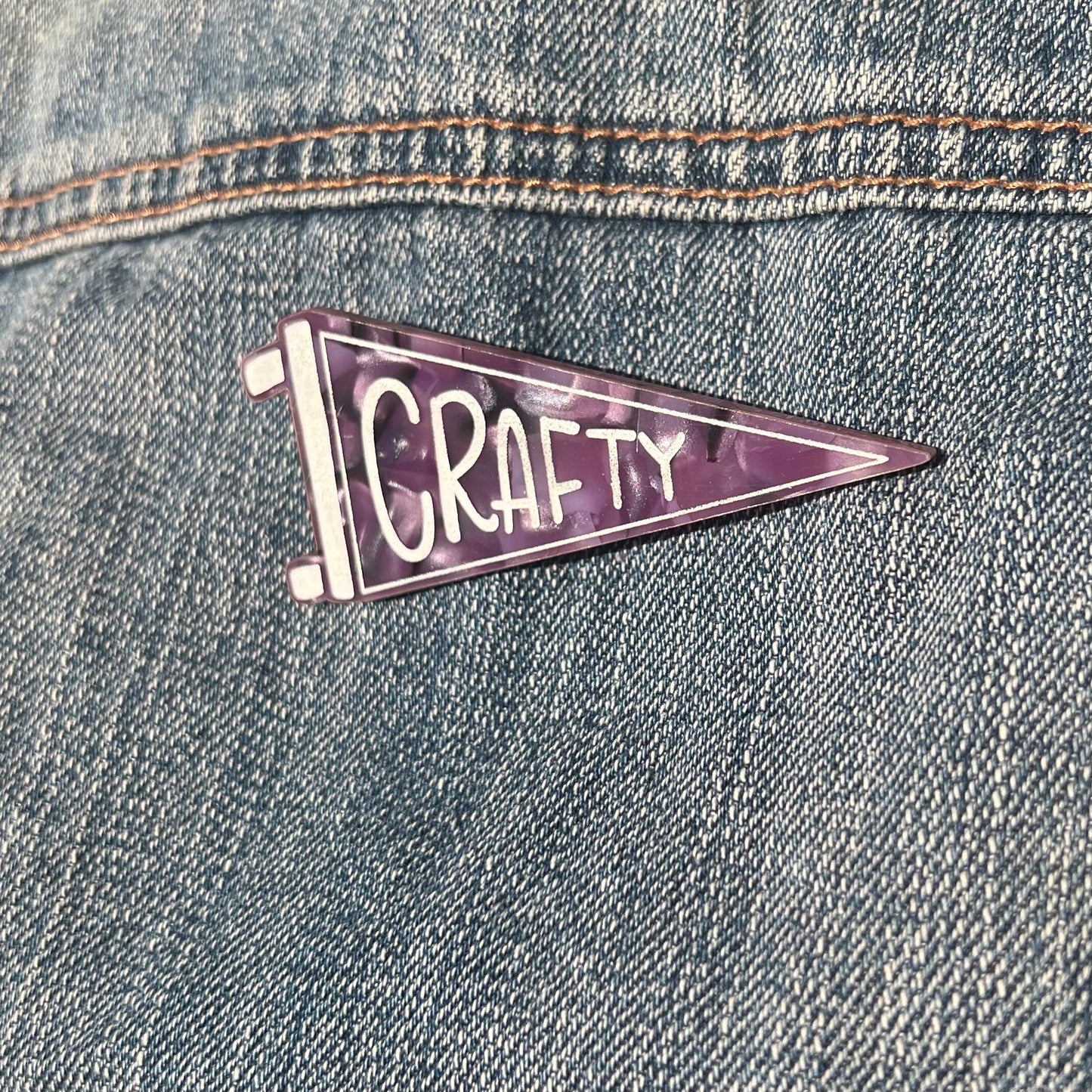 “CRAFTY” pennant - acrylic brooch