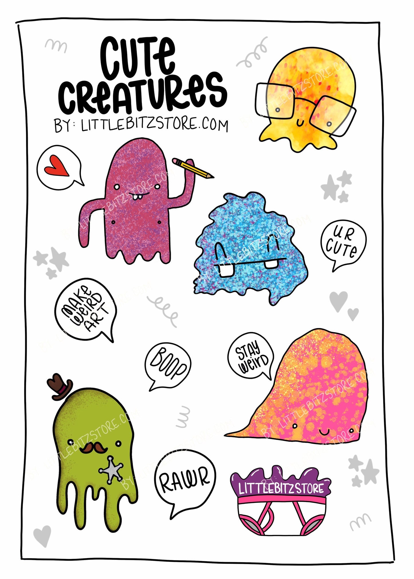 cute creatures - vinyl sticker sheet