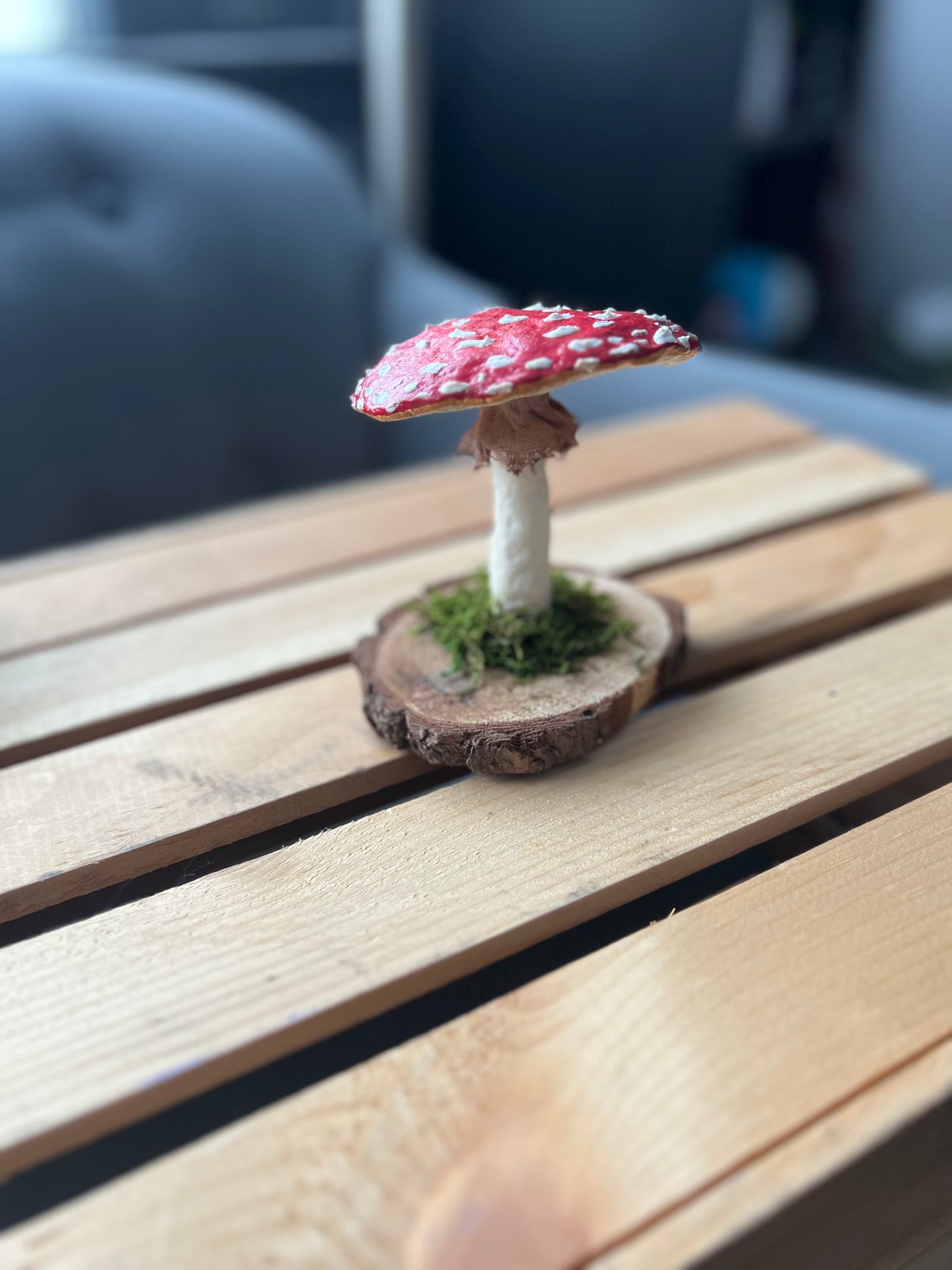 flat cap tall boy mushie - papier-mâché mushroom decor