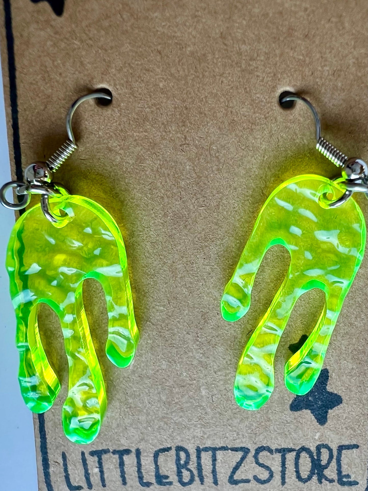 Drippy Earrings - Fluorescent Green  - Surgical Steel Hook Style
