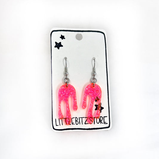 Drippy Earrings - Florescent Pink  - Surgical Steel Hook Style