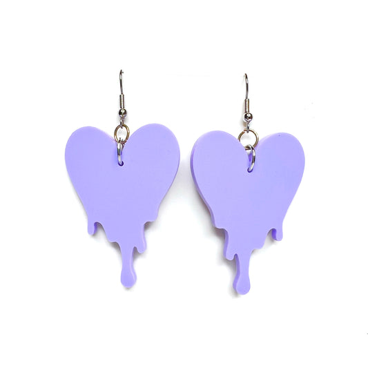 “drippy heart” acrylic earrings - periwinkle - surgical steel