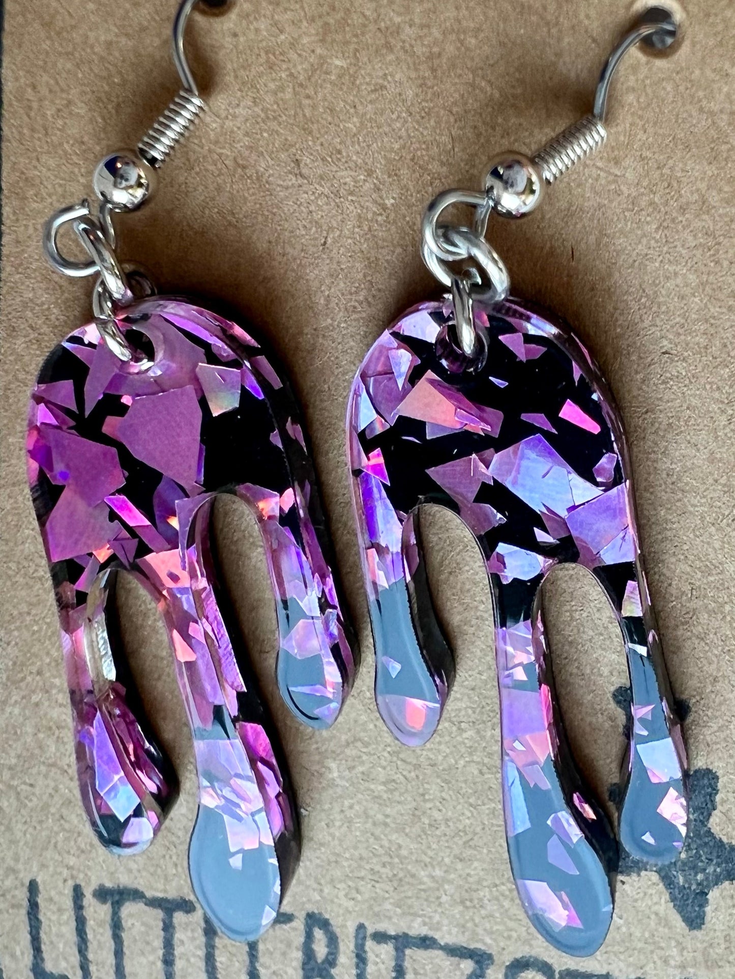 Drippy Earrings - Purple Glitz - Surgical Steel Hook Style