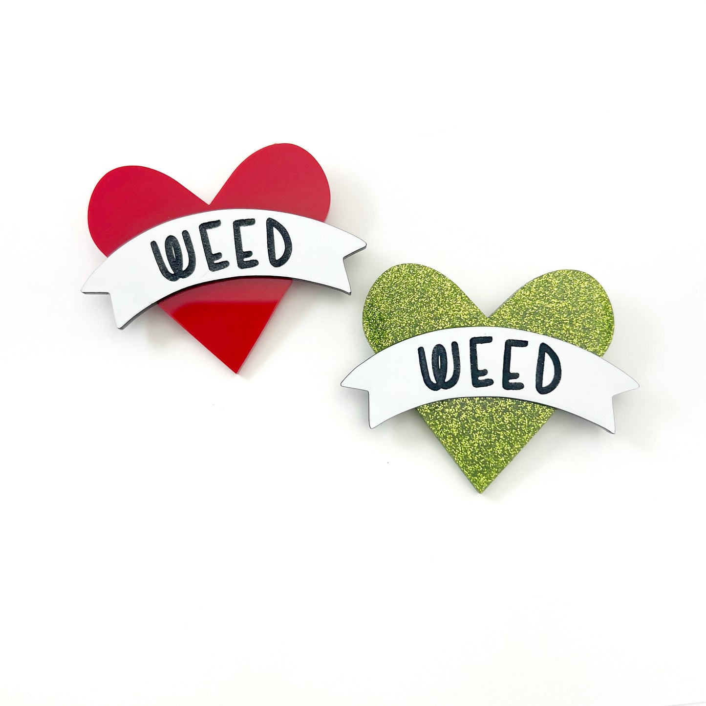 "WEED" old school tattoo heart - acrylic brooch