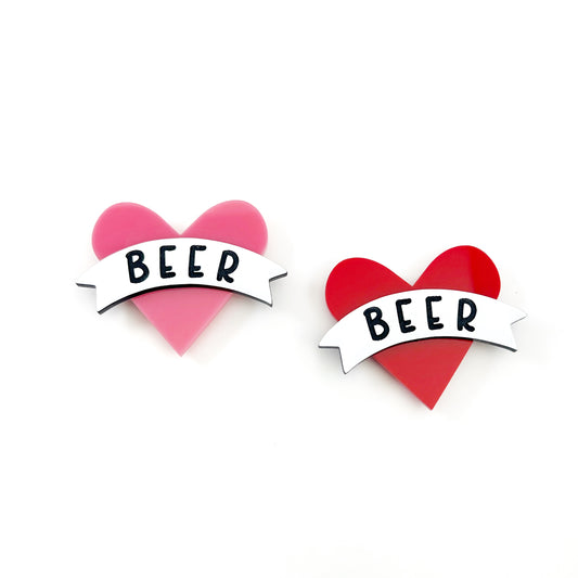 “BEER" old school tattoo heart - magnet