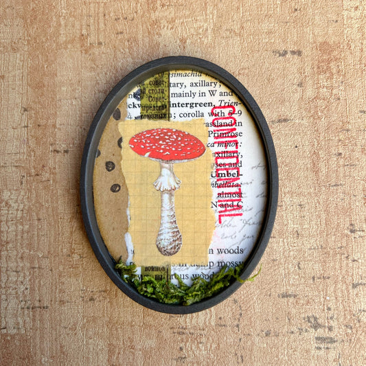 mini collage series - mossy fly agaric mushroom