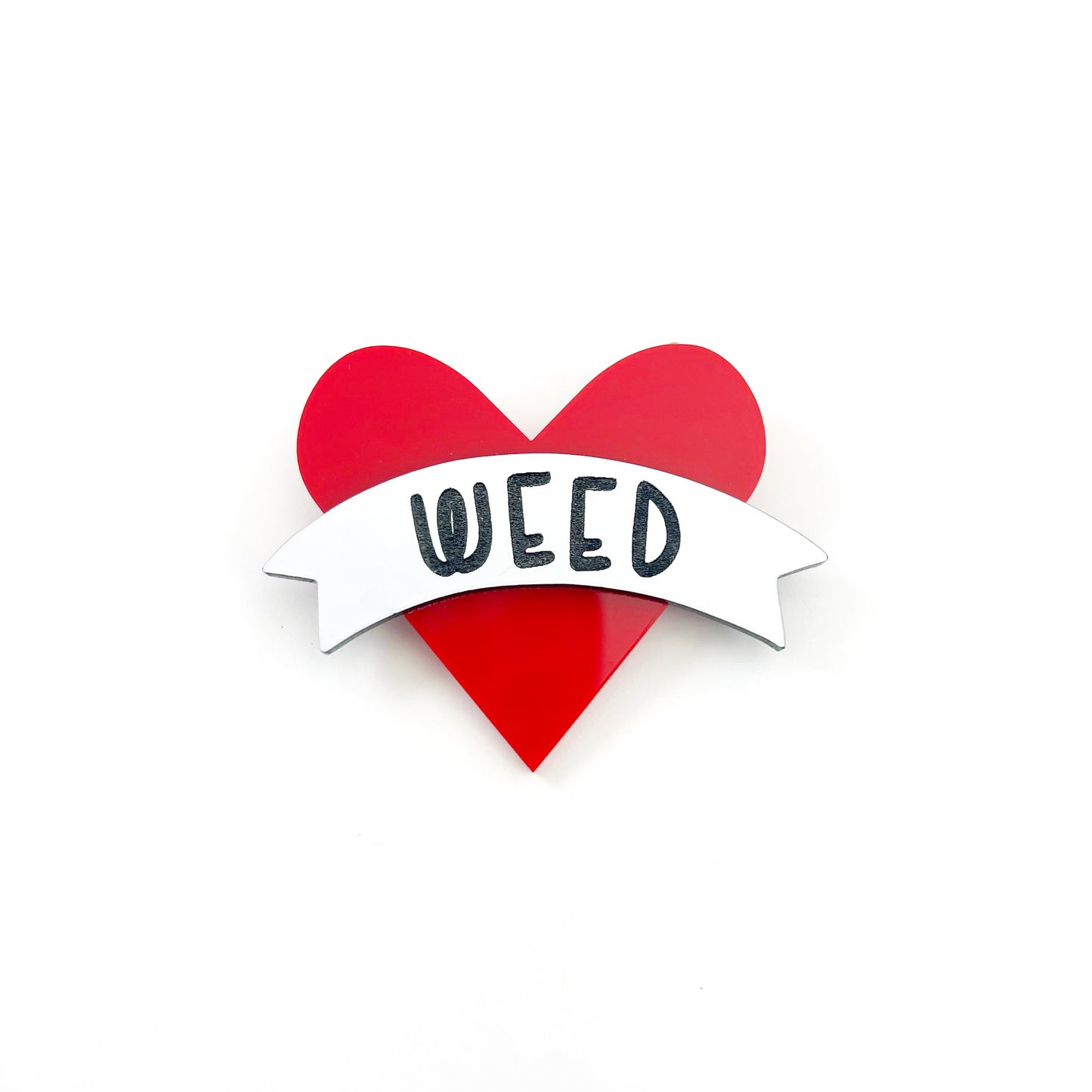 "WEED" old school tattoo heart - acrylic brooch