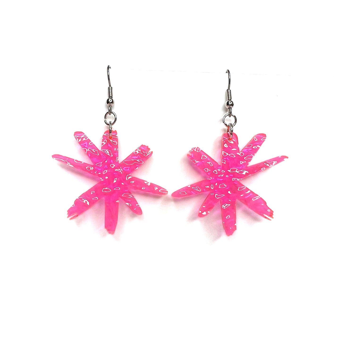 “sketchy asterisk” acrylic earrings - fluorescent pink - surgical steel