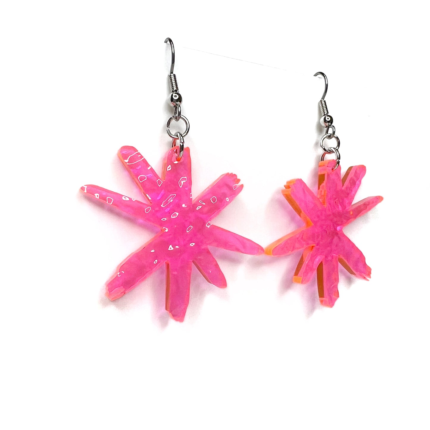 “sketchy asterisk” acrylic earrings - fluorescent pink - surgical steel