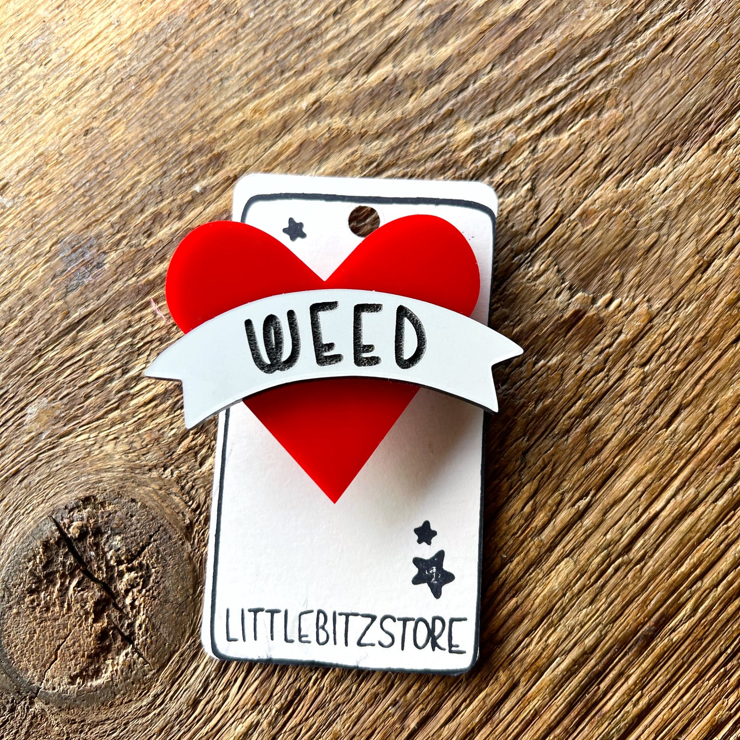 WEED old school tattoo red gloss heart - brooch or magnet