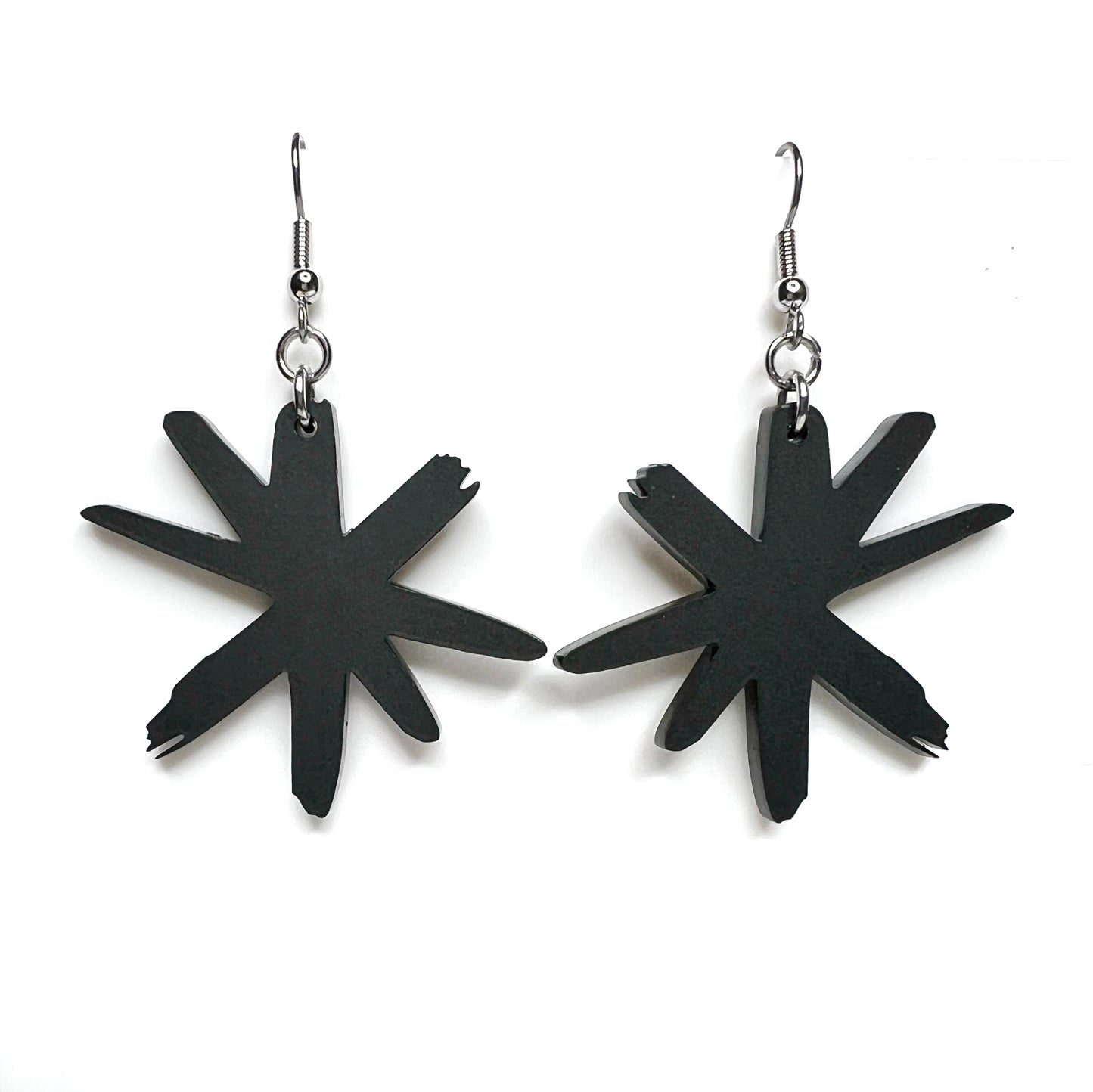 “sketchy asterisk” acrylic earrings - matte black - surgical steel