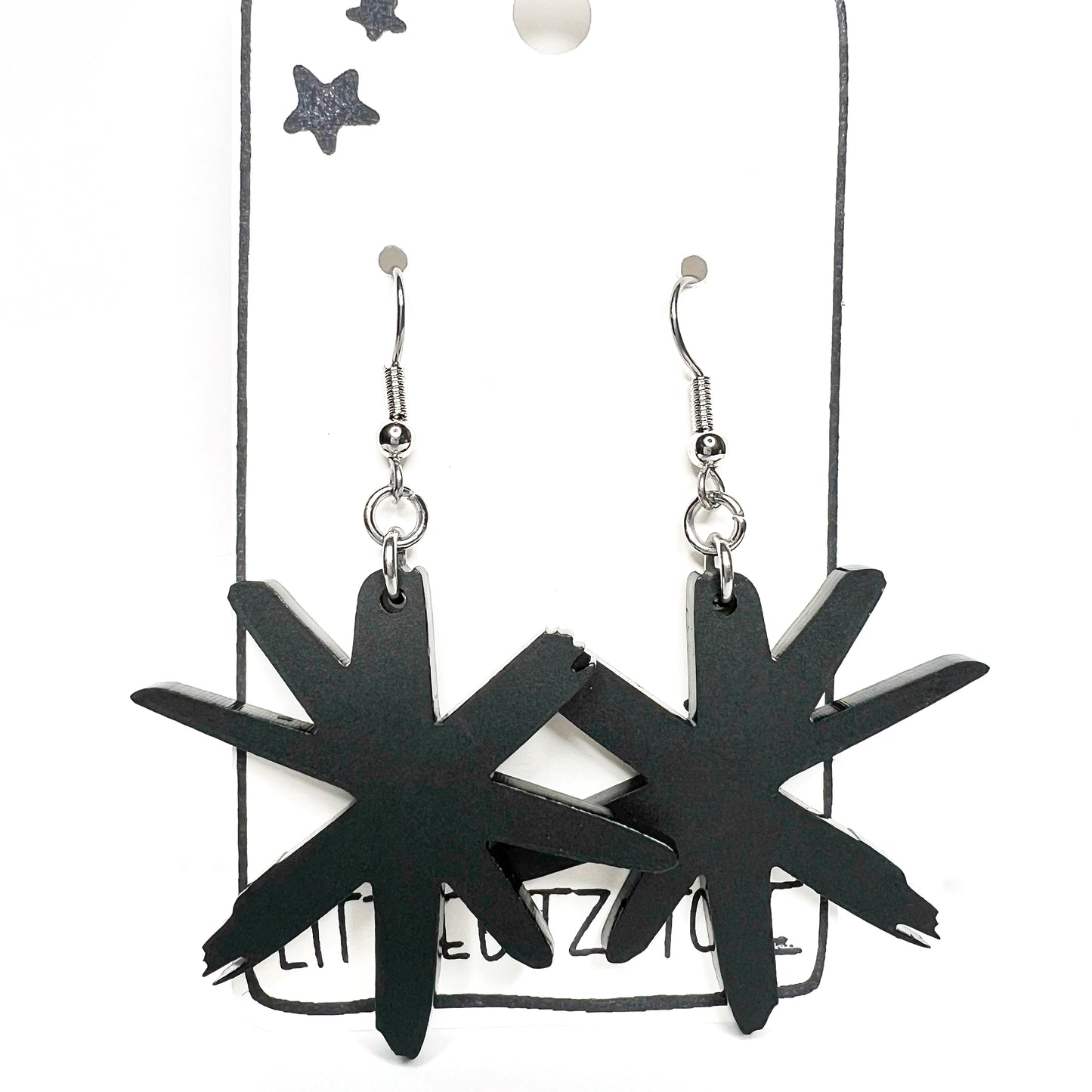 “sketchy asterisk” acrylic earrings - matte black - surgical steel