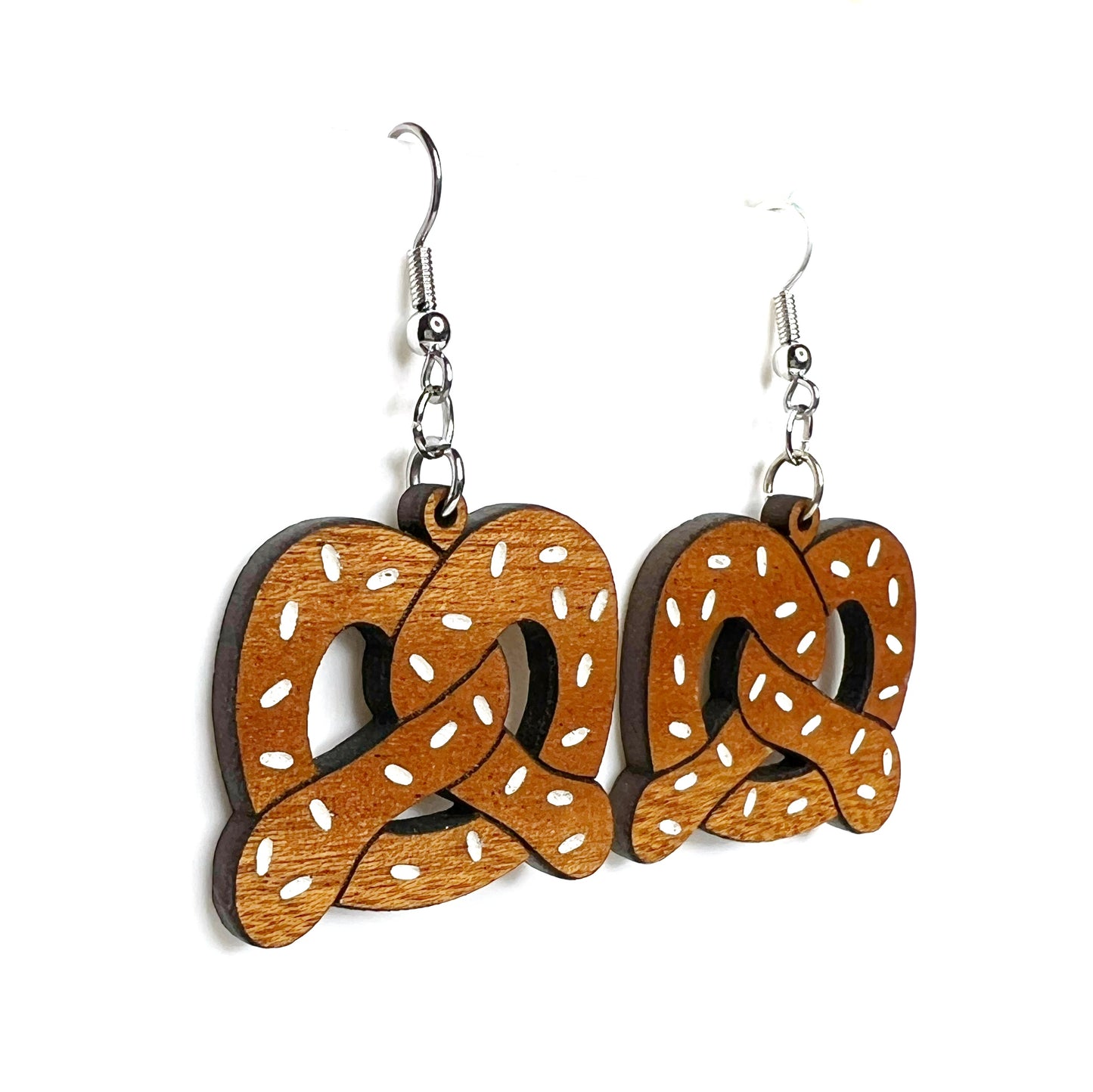 salty soft pretzel earrings -surgical steel