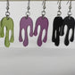 Drip earring design in matte color ways. Matte olive, matte plum, and matte black