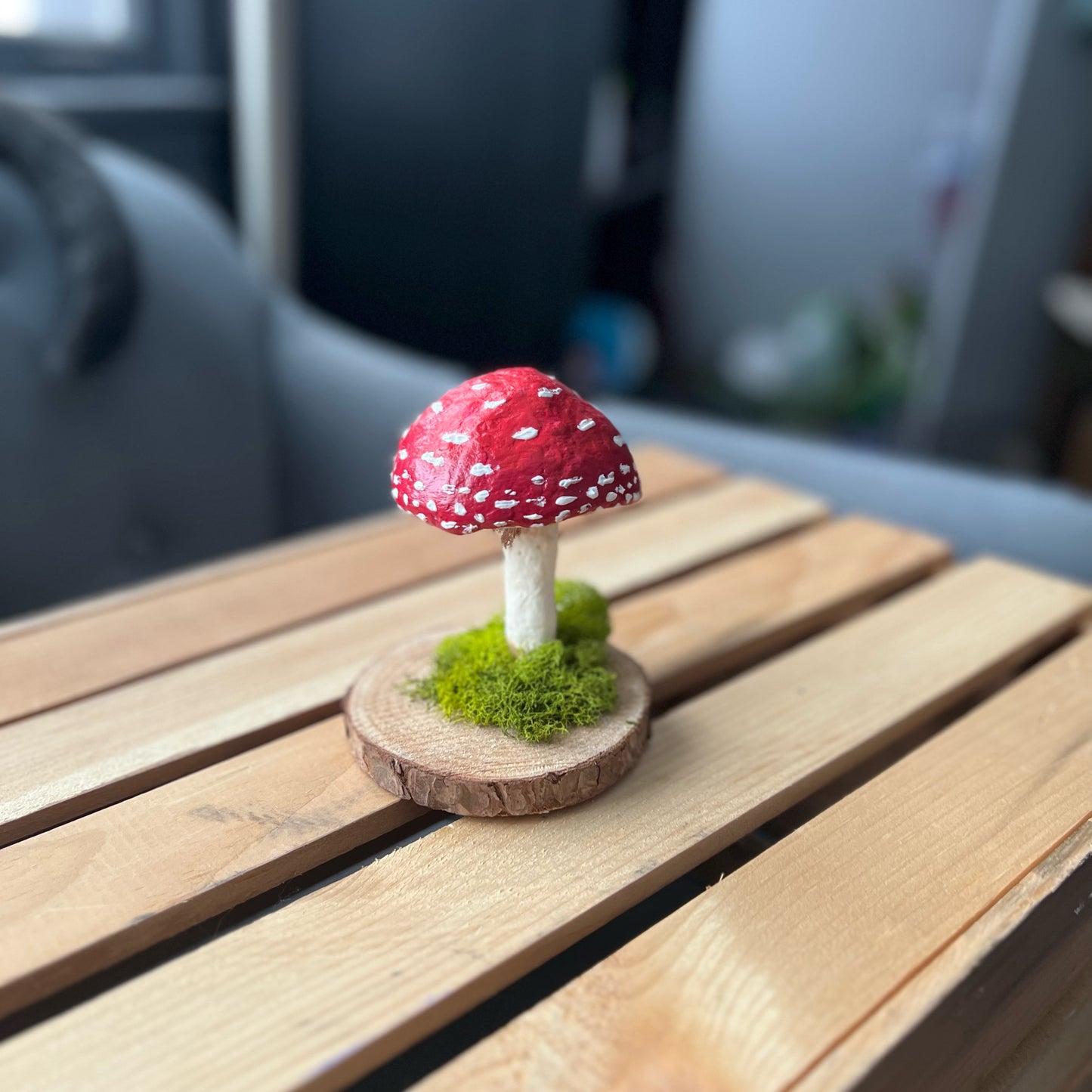 capped fly agaric paper mache mushroom decor